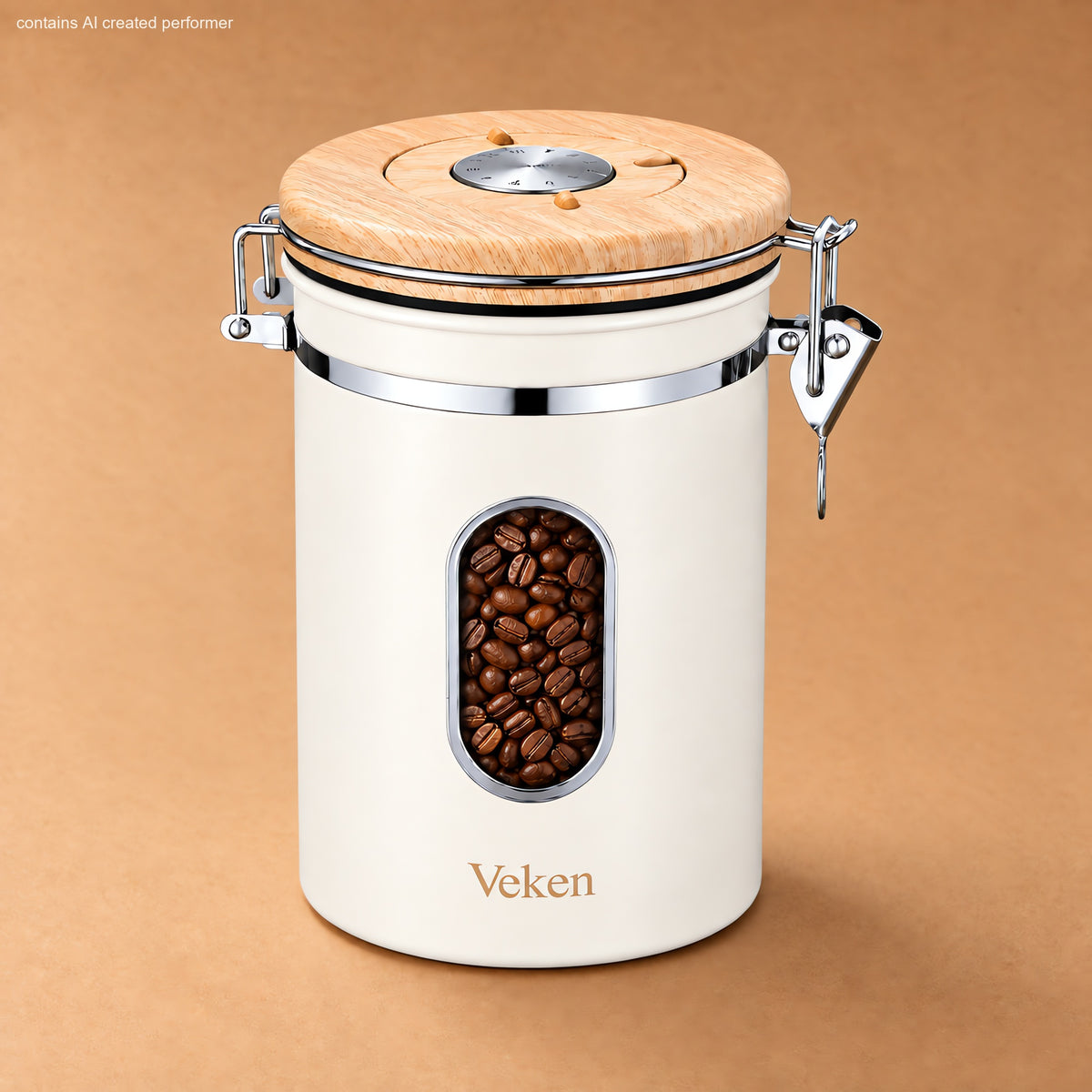Veken Coffee Canister with Window, Airtight Stainless Steel Container-11