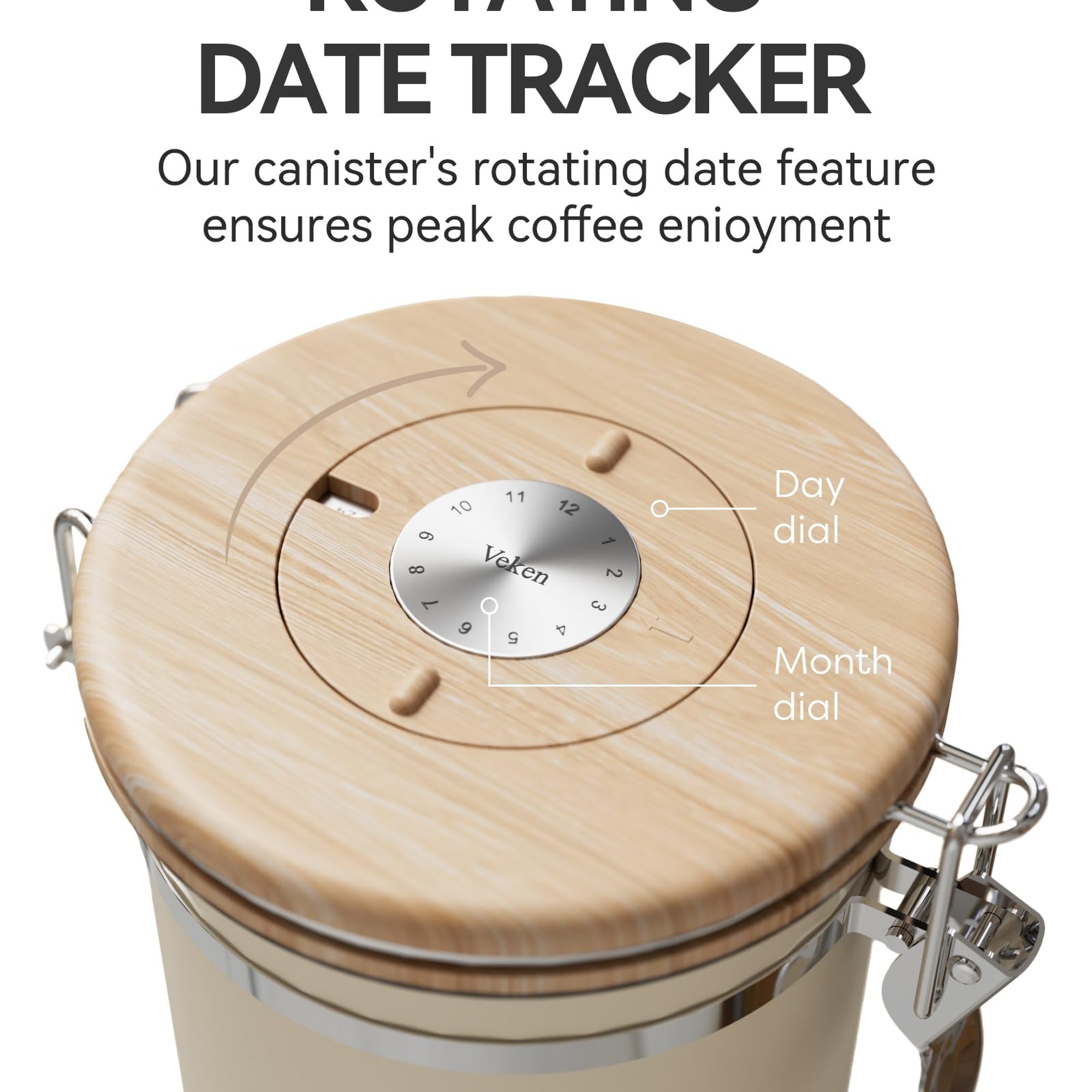 Veken Airtight Coffee Canister, Stainless Steel Storage Container with Date Tracker and Scoop for Coffee Beans Grounds Tea Sugar-zoom-66