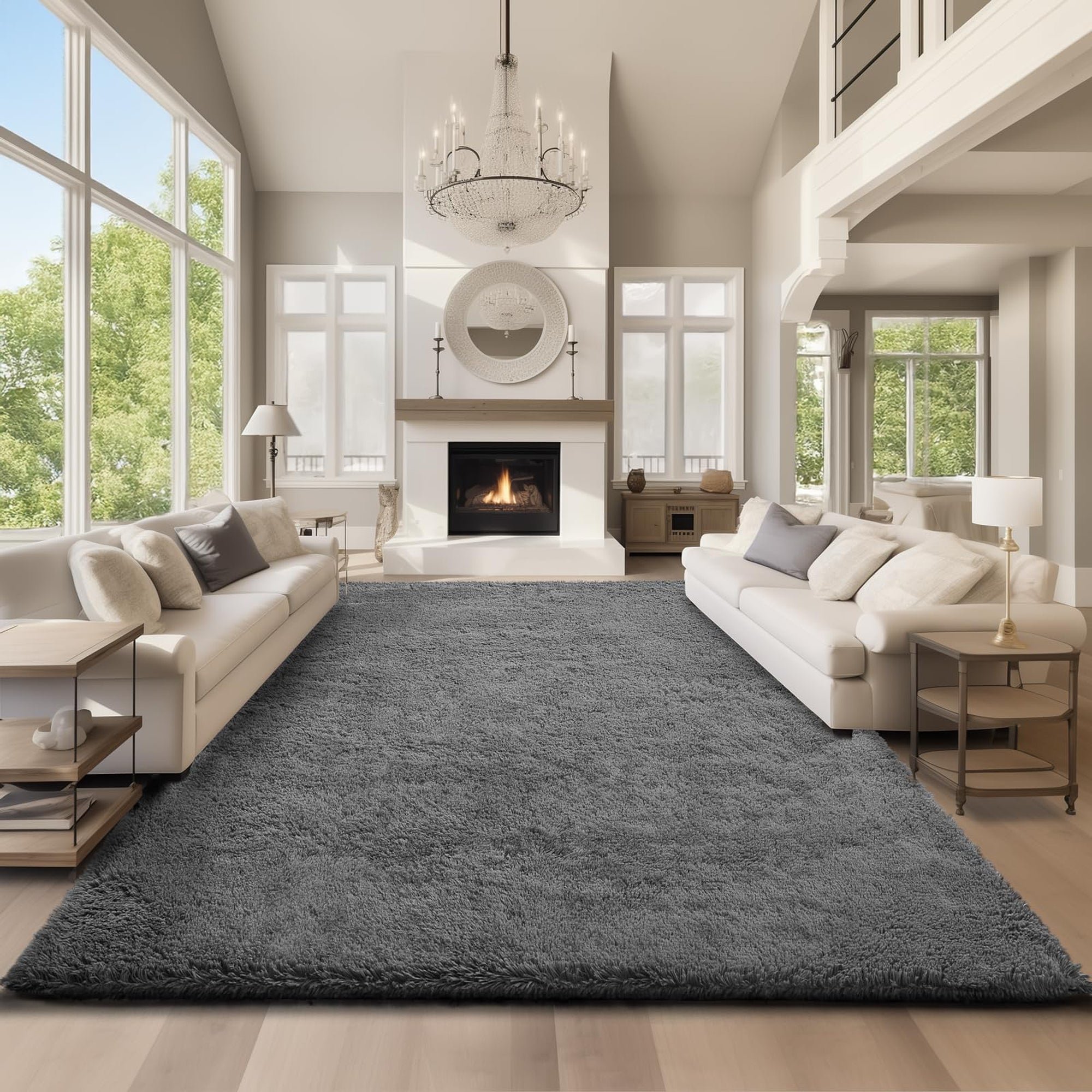 Ophanie Large Grey Shag Rug 9x12, Fluffy Area Rug for Living Room Bedroom, Soft Carpet for Kids Nursery, Boys Girls Dorm Rug-zoom-4