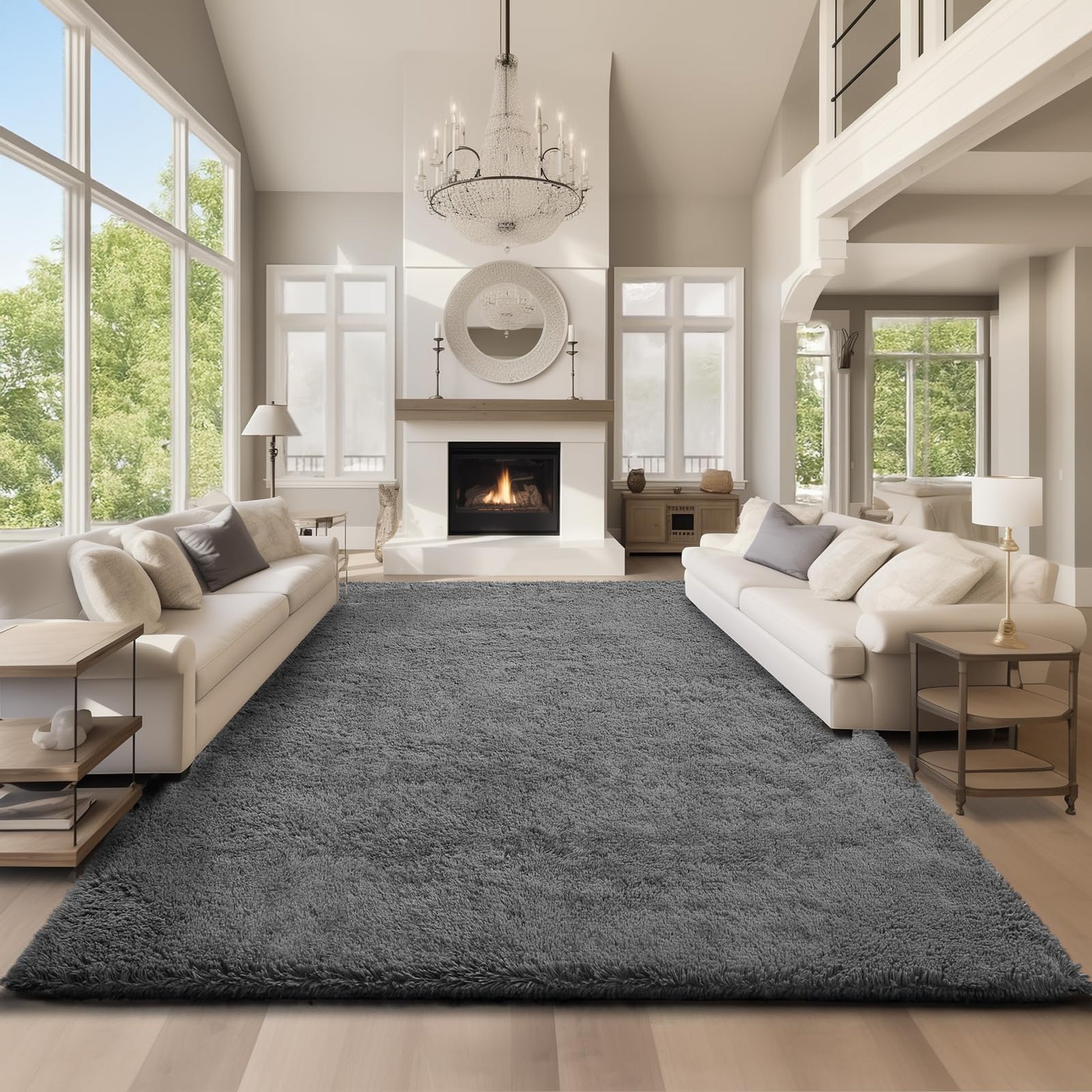 Ophanie Large Grey Shag Rug 9x12, Fluffy Area Rug for Living Room Bedroom, Soft Carpet for Kids Nursery, Boys Girls Dorm Rug-2
