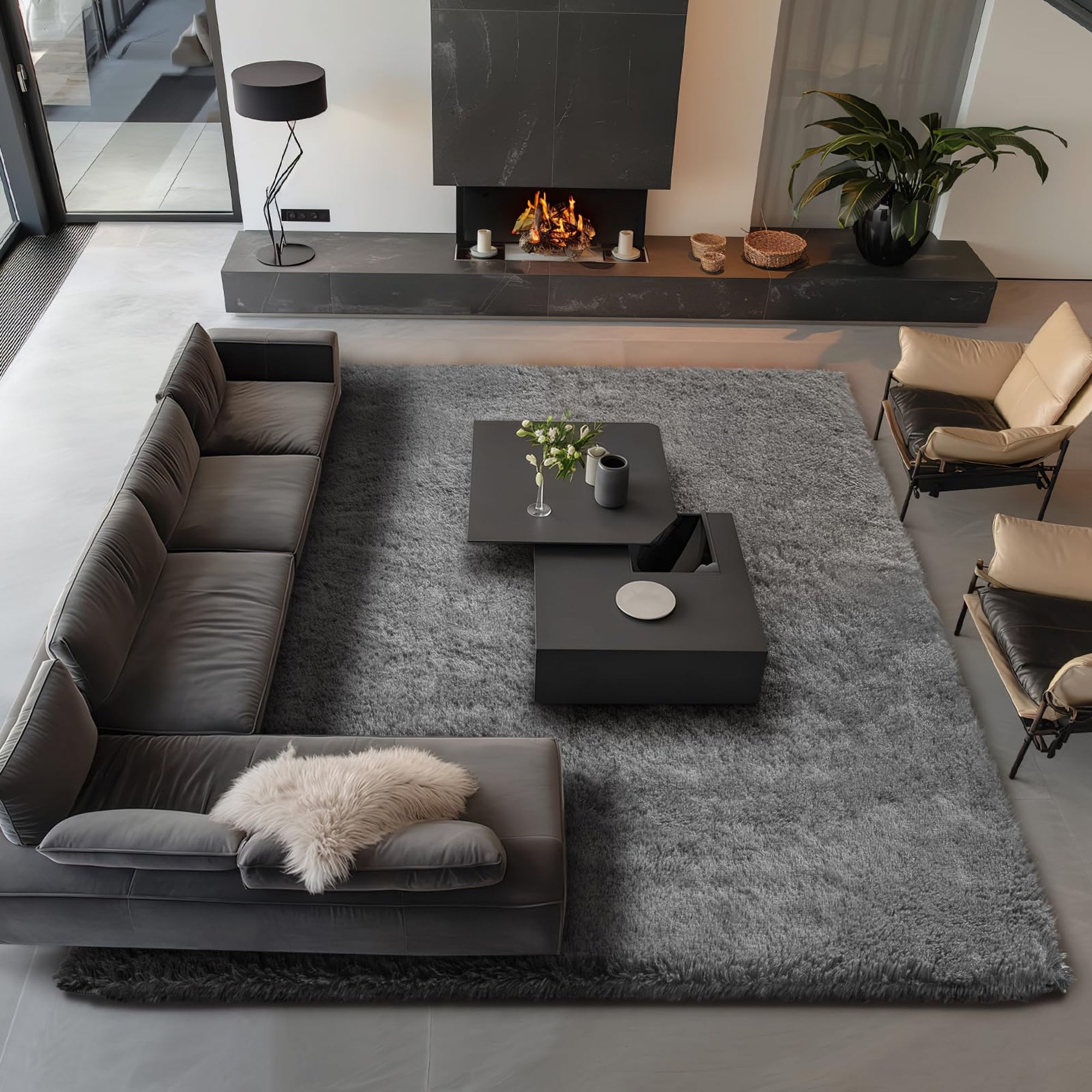 Ophanie Large Grey Shag Rug 9x12, Fluffy Area Rug for Living Room Bedroom, Soft Carpet for Kids Nursery, Boys Girls Dorm Rug-zoom-3