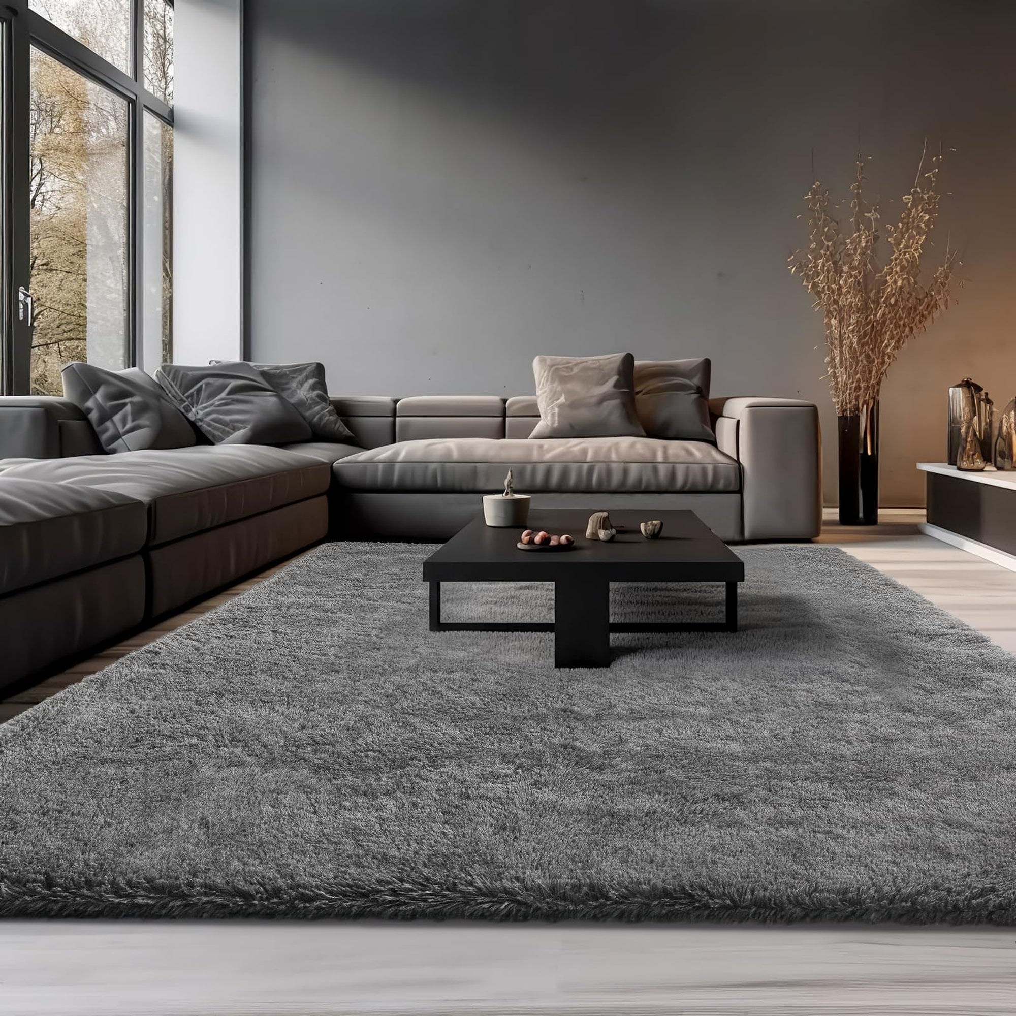 Ophanie Large Grey Shag Rug 9x12, Fluffy Area Rug for Living Room Bedroom, Soft Carpet for Kids Nursery, Boys Girls Dorm Rug
