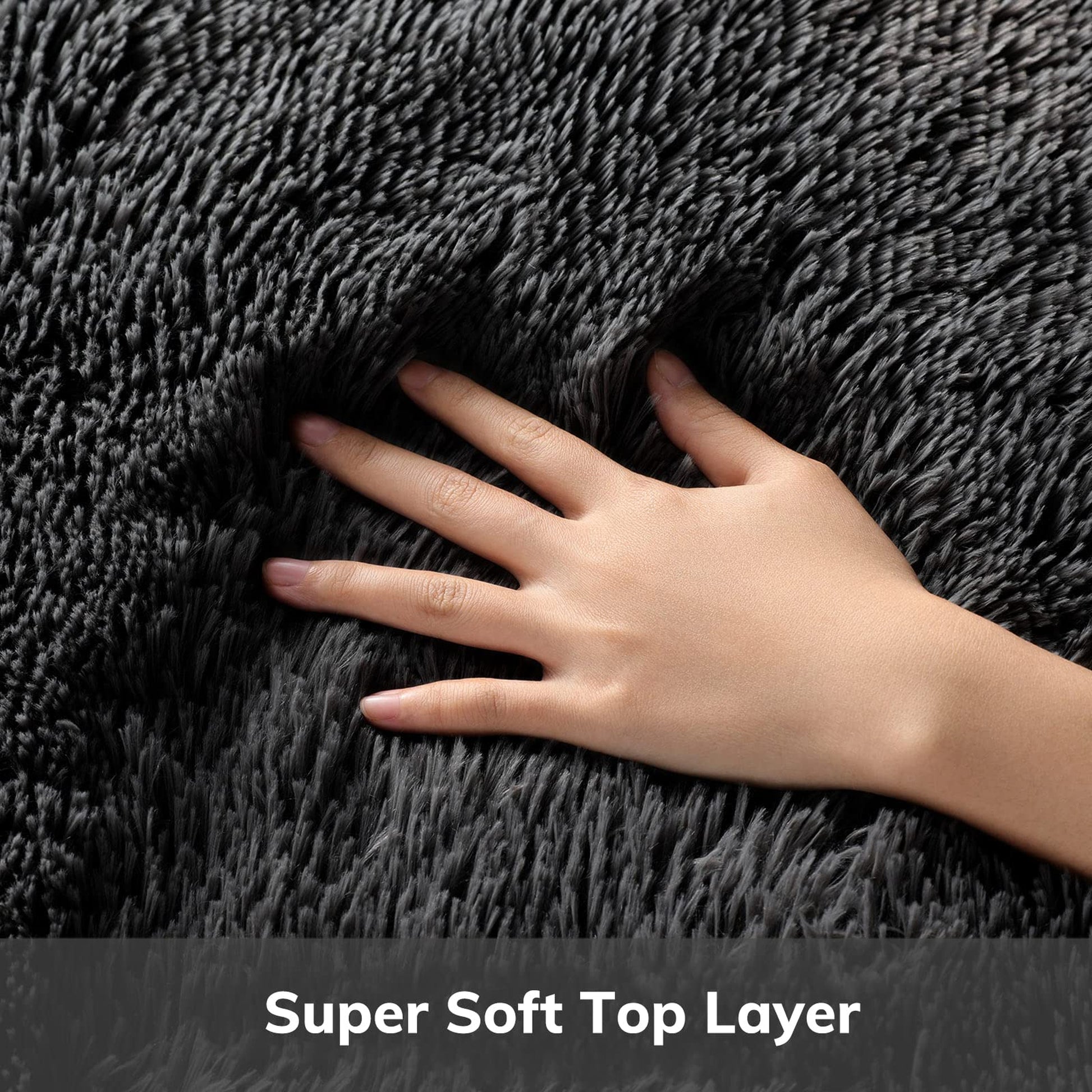 Ophanie 6' x 9' Fluffy Shag Area Rug, Charcoal, for Living Room-3