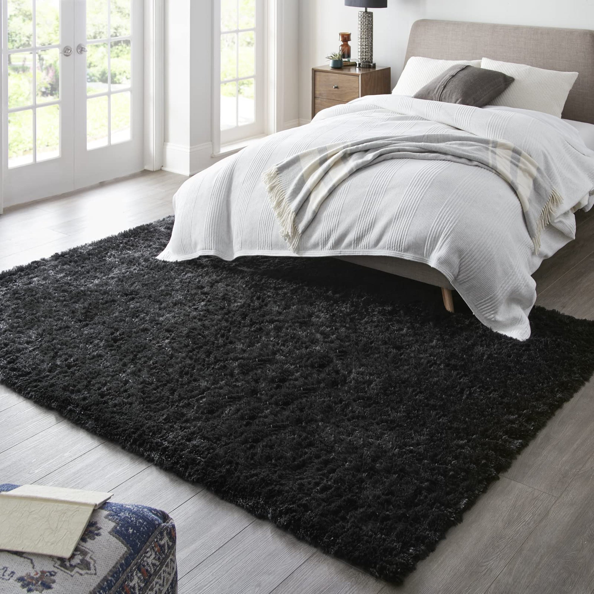 Ophanie 6' x 9' Fluffy Shag Area Rug, Charcoal, for Living Room
