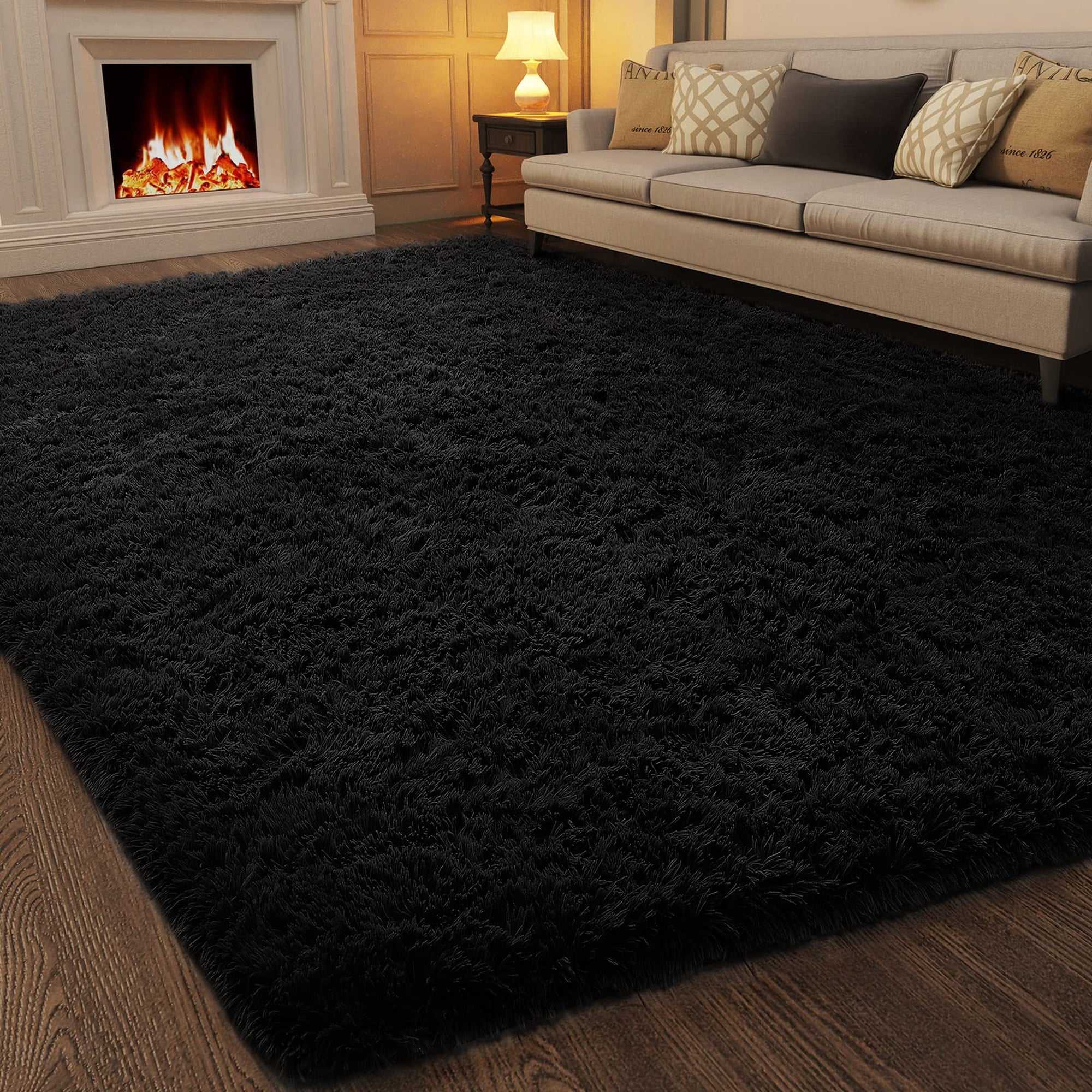 Ophanie 6' x 9' Fluffy Shag Area Rug, Charcoal, for Living Room