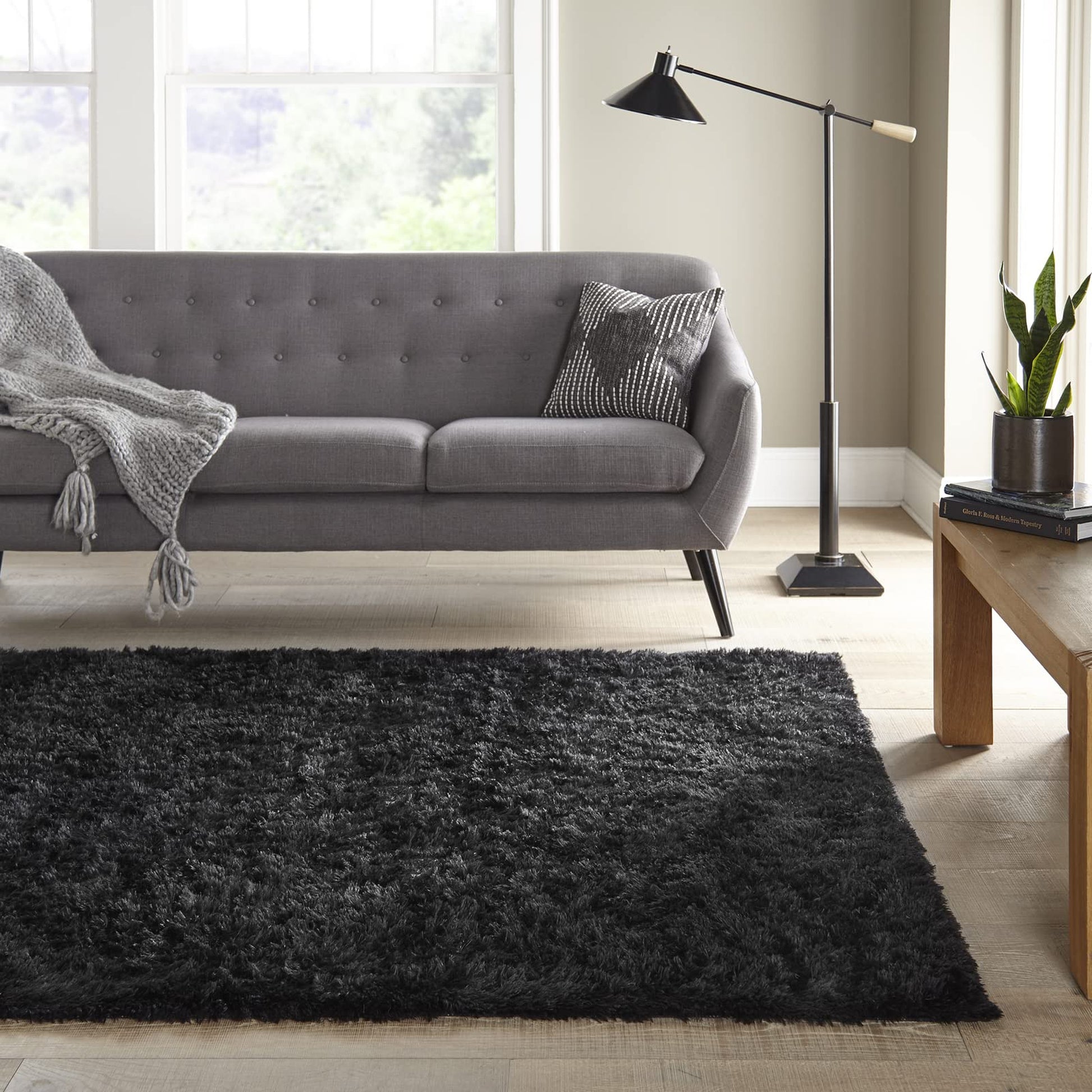 Ophanie 6' x 9' Fluffy Shag Area Rug, Charcoal, for Living Room-4