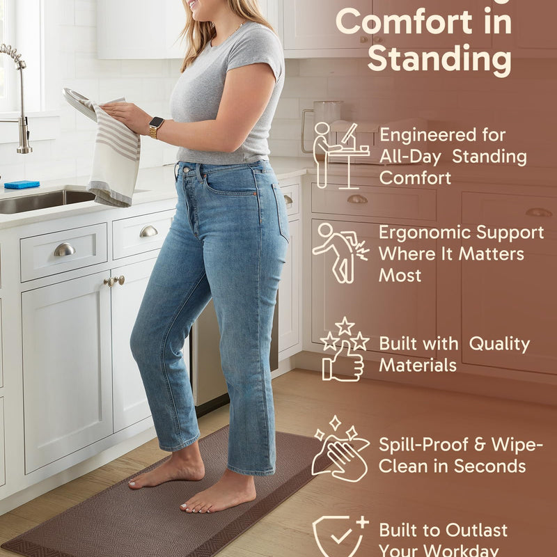 Ophanie 20" x 48" Anti Fatigue Kitchen Mat, 3/4" Thick, Waterproof Non-Slip, Brown-zoom-