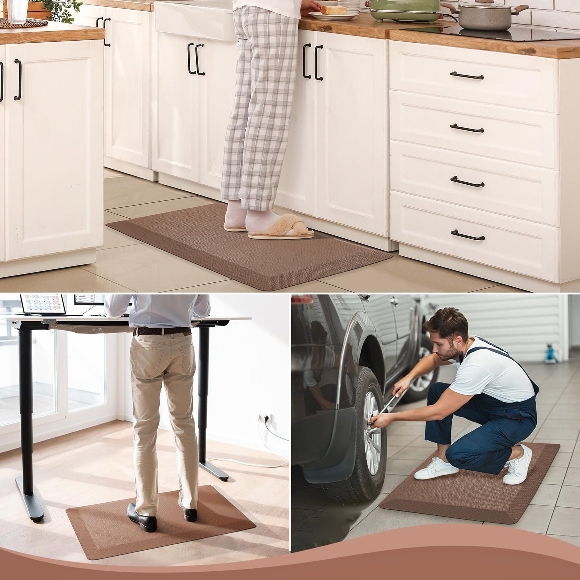 Ophanie 20" x 48" Anti Fatigue Kitchen Mat, 3/4" Thick, Waterproof Non-Slip, Brown-zoom-10