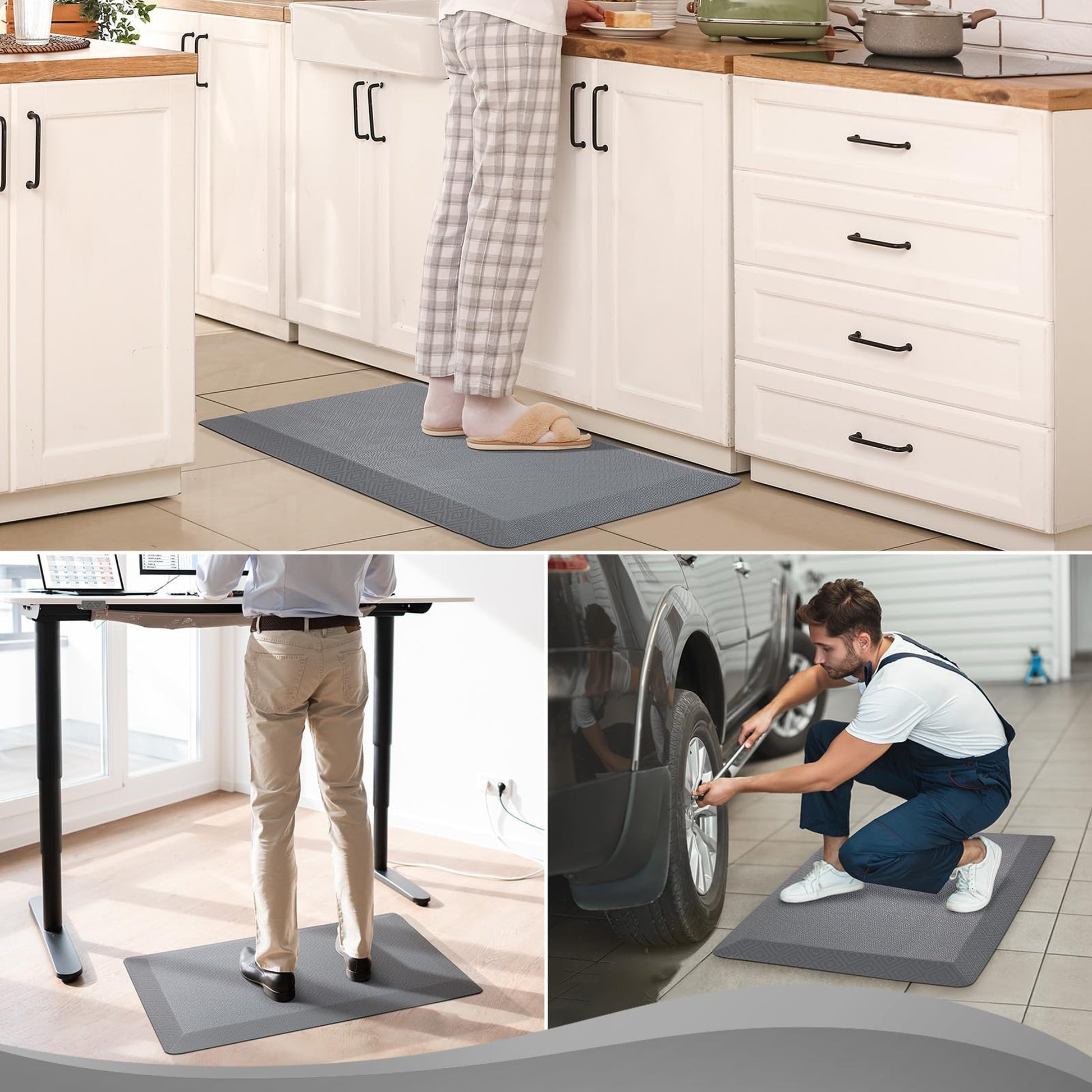 Ophanie 20" x 48" Anti Fatigue Kitchen Mat, 3/4" Thick, Waterproof Non-Slip, Grey-9