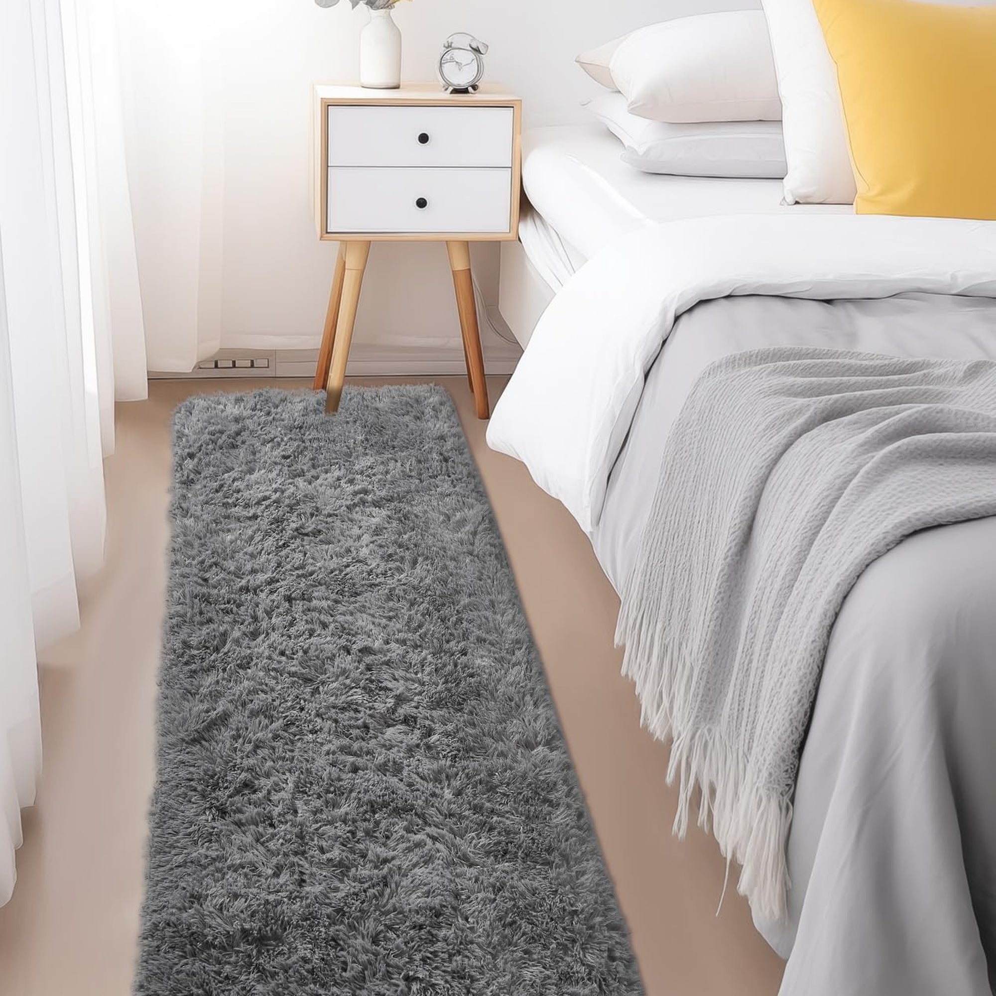 Ophanie Grey Fluffy Runner Rug 2x6, Non Slip Shag Carpet for Hallway Bedroom, Soft Bedside Rug for Kids Nursery, Living Room Dorm Mat-zoom-3
