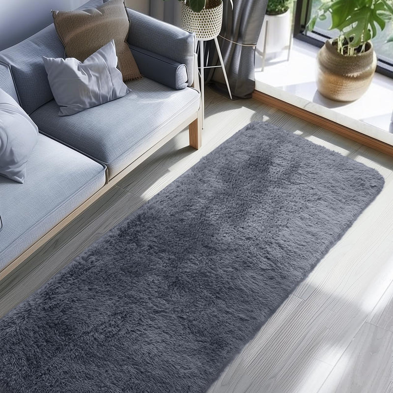 Ophanie Grey Fluffy Runner Rug 2x6, Non Slip Shag Carpet for Hallway Bedroom, Soft Bedside Rug for Kids Nursery, Living Room Dorm Mat-zoom-