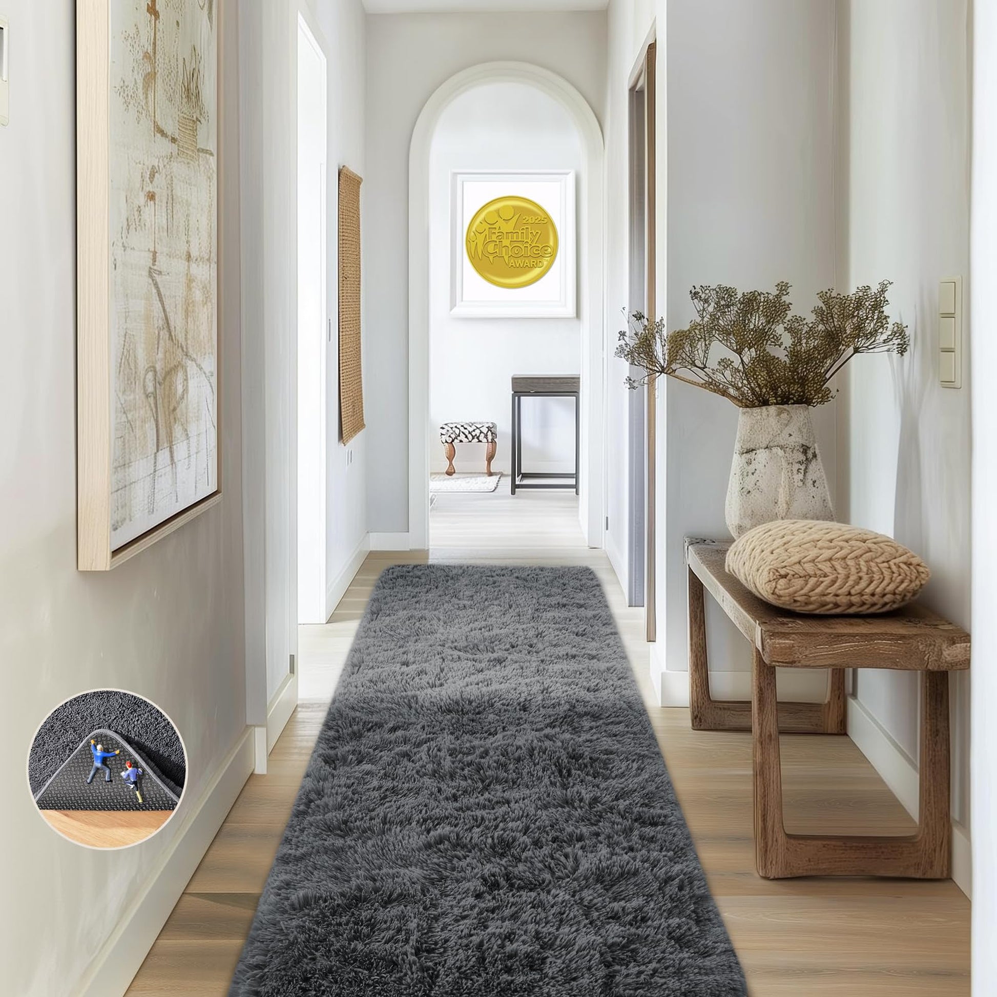 Ophanie Grey Fluffy Runner Rug 2x6, Non Slip Shag Carpet for Hallway Bedroom, Soft Bedside Rug for Kids Nursery, Living Room Dorm Mat-8