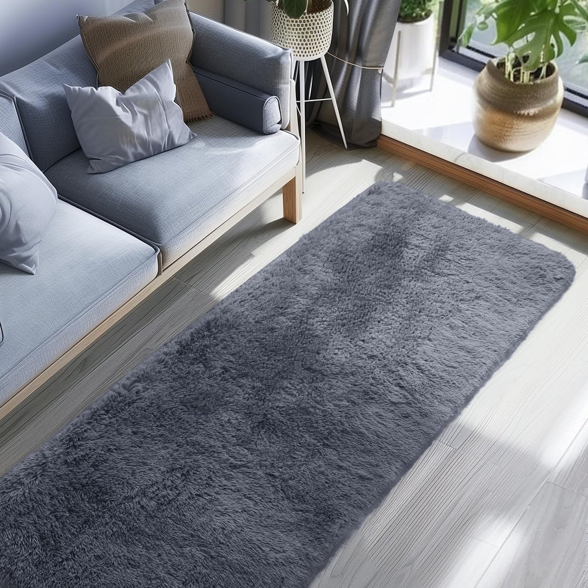 Ophanie Grey Fluffy Runner Rug 2x6, Non Slip Shag Carpet for Hallway Bedroom, Soft Bedside Rug for Kids Nursery, Living Room Dorm Mat-4