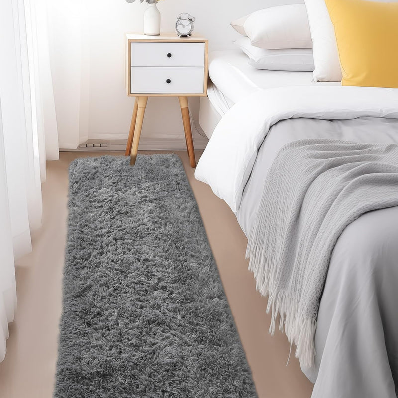 Ophanie Grey Fluffy Runner Rug 2x6, Non Slip Shag Carpet for Hallway Bedroom, Soft Bedside Rug for Kids Nursery, Living Room Dorm Mat-zoom-