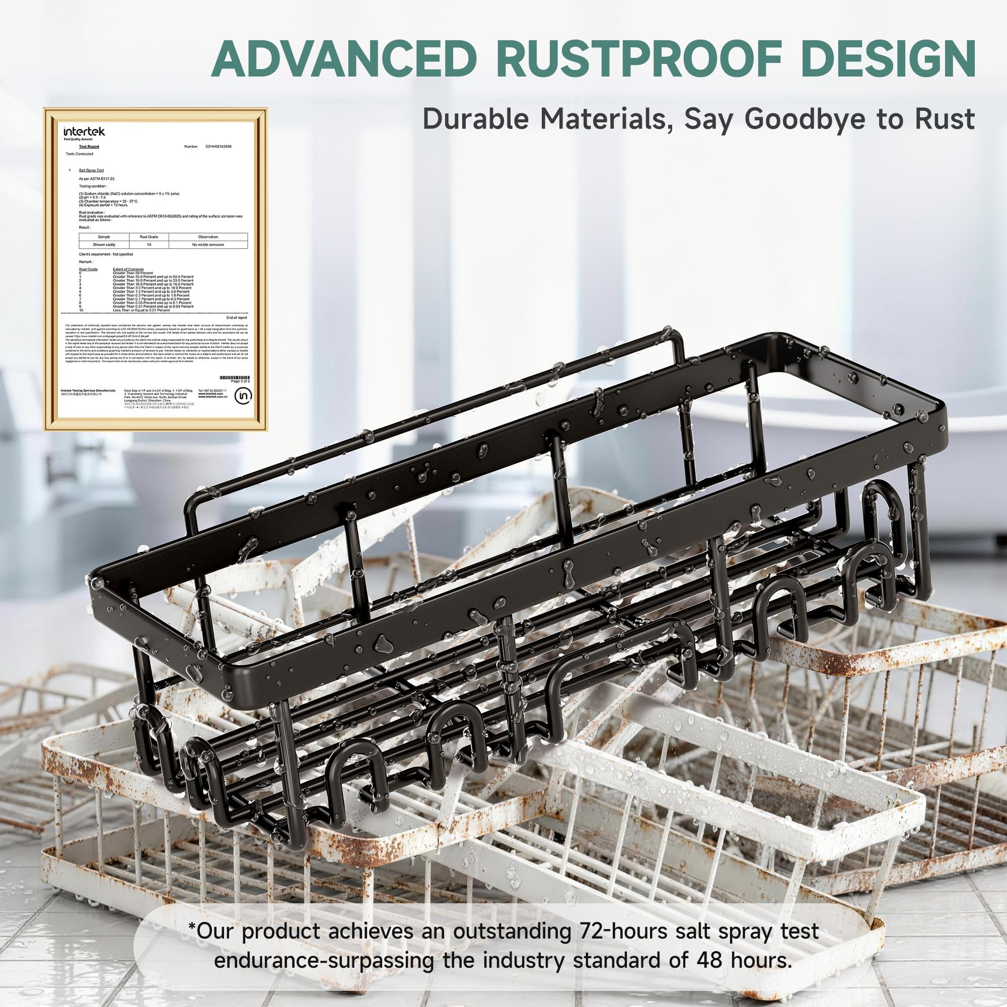 Veken 5-Piece Adhesive Shower Caddy Set, No-Drill Rust-Resistant Shower Shelves with Soap and Toothbrush Holders-zoom-12