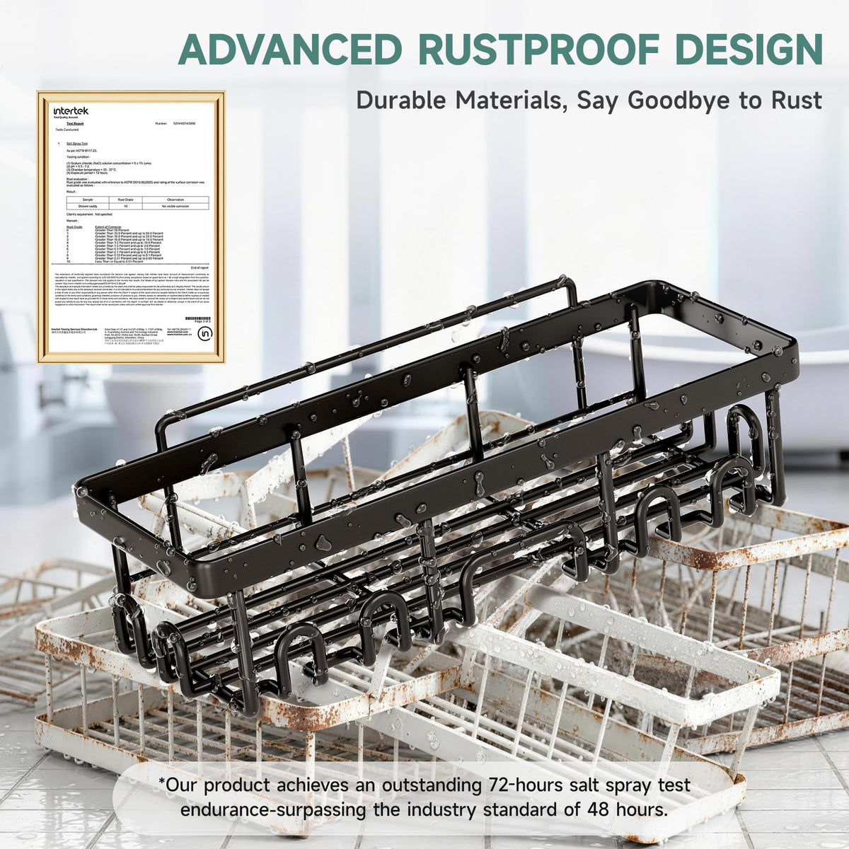 Veken Adhesive Shower Caddy Set, No-Drill Rust-Resistant Shower Shelves with Soap and Toothbrush Holders-zoom-8