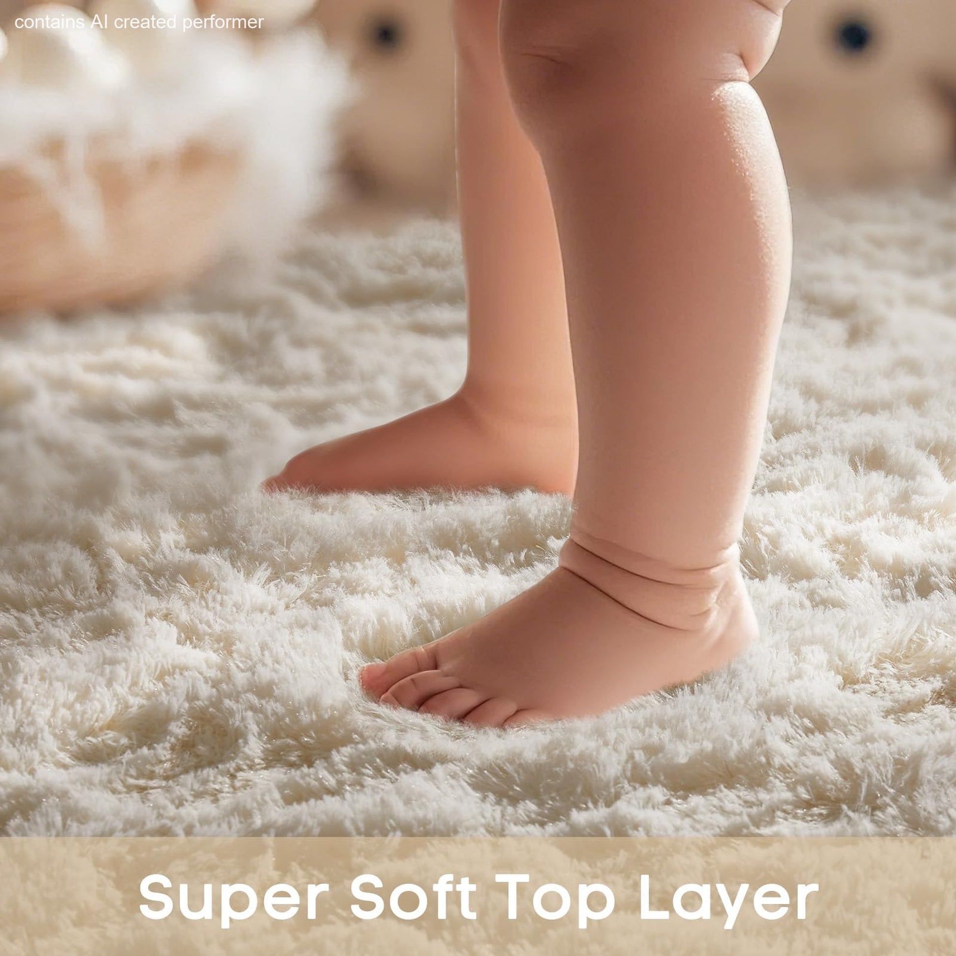 Ophanie 5x7 Area Rug Non Slip Plush Shag Bedroom Living Room Carpet Ivory Soft Fluffy Floor Rug-7