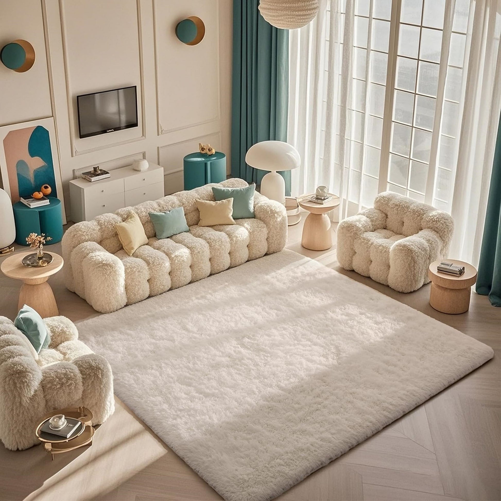 Ophanie 5x8 Area Rug Non Slip Plush Shag Bedroom Living Room Carpet Ivory Soft Fluffy Floor Rug-4