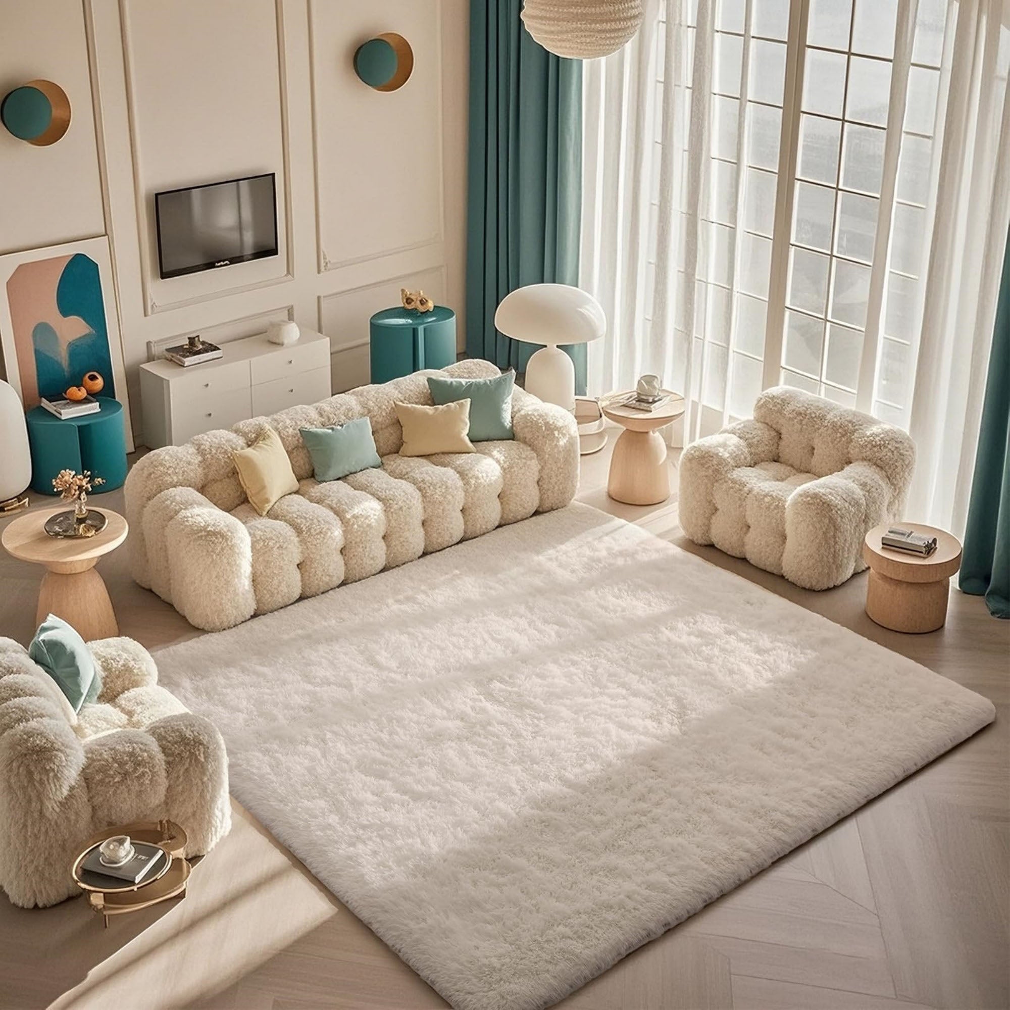 Ophanie 5x8 Area Rug Non Slip Plush Shag Bedroom Living Room Carpet Ivory Soft Fluffy Floor Rug-zoom-4