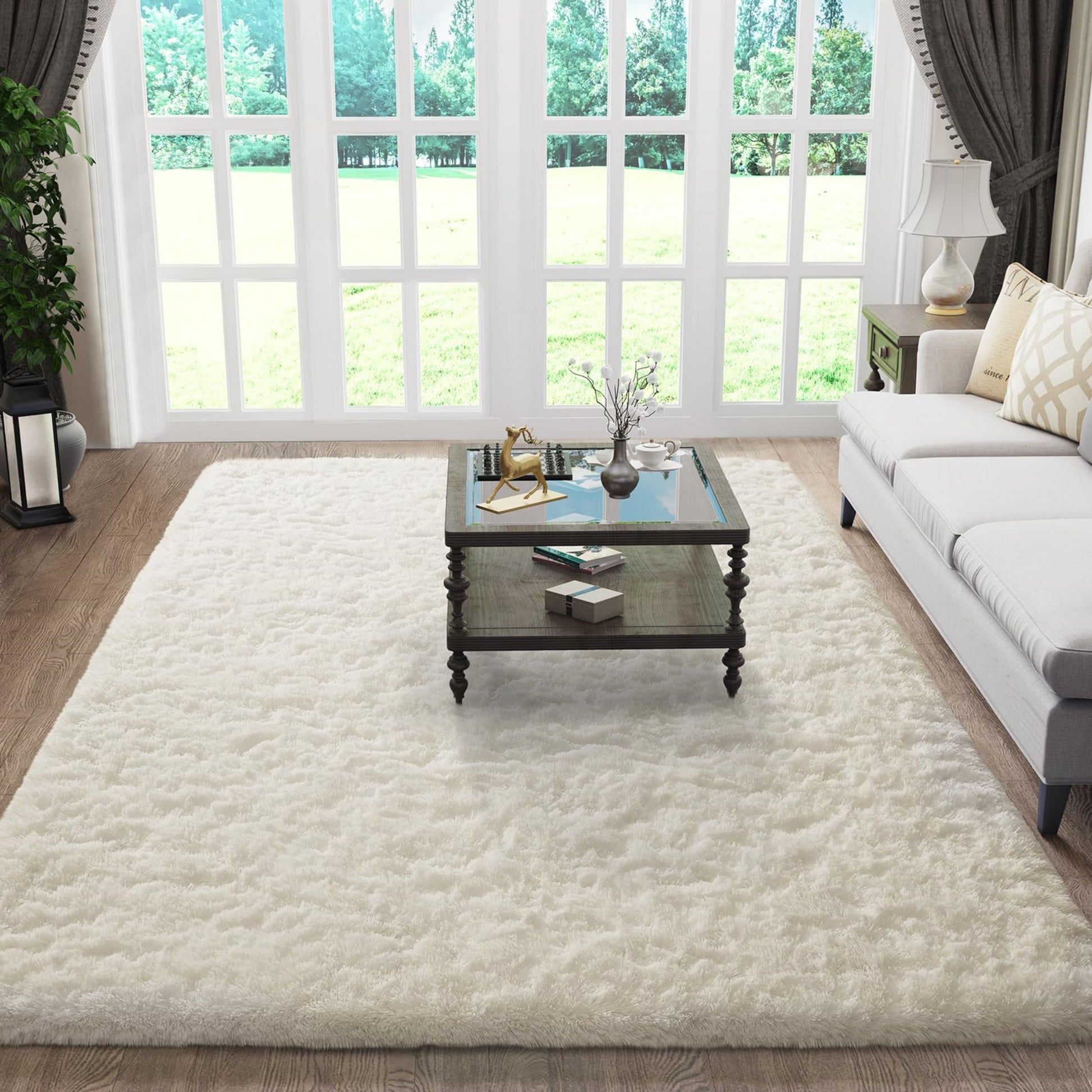 Ophanie 5x8 Area Rug Non Slip Plush Shag Bedroom Living Room Carpet Ivory Soft Fluffy Floor Rug-5