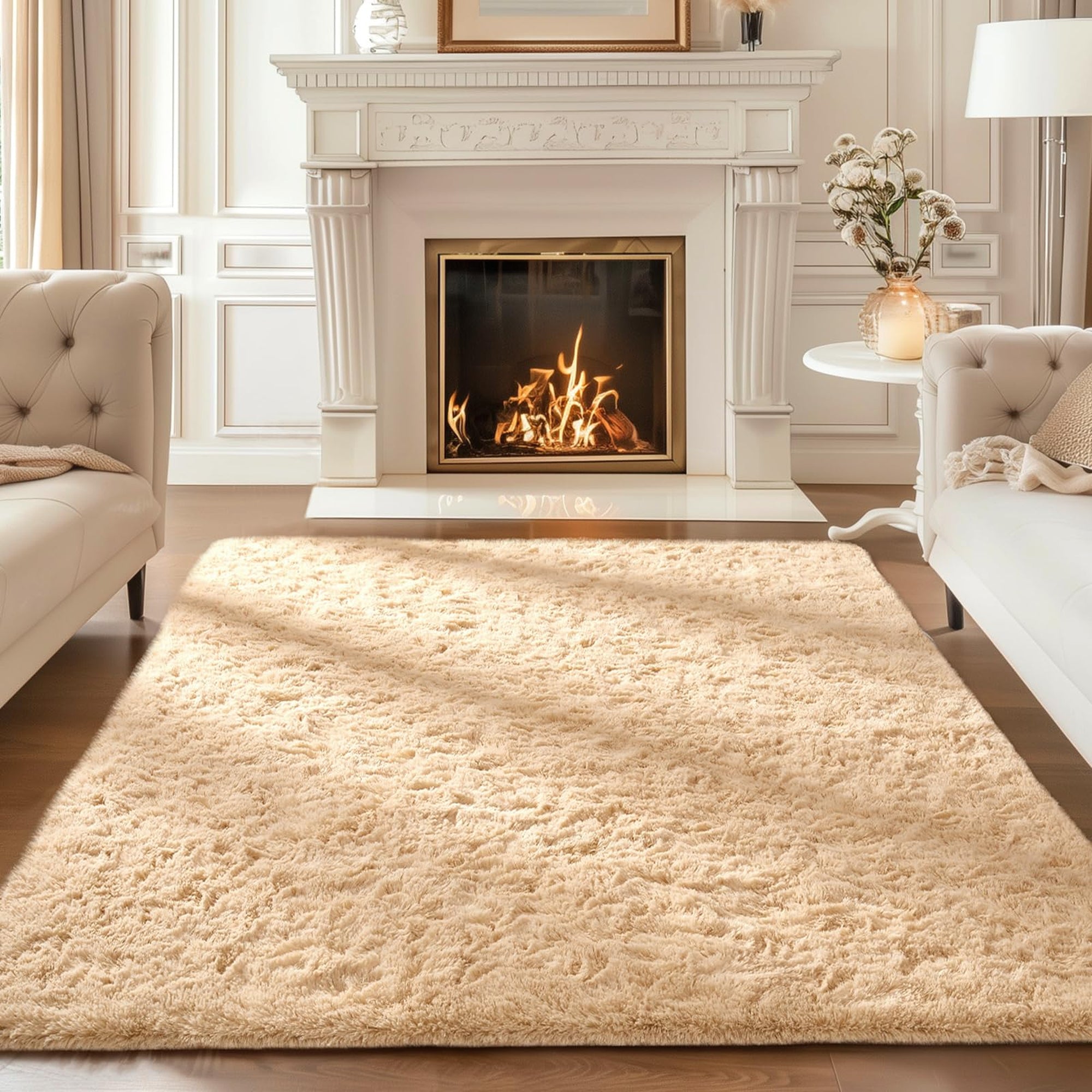 Ophanie Light Camel Fluffy Rug 4x6, Shag Area Rug for Bedroom Living Room, Soft Fuzzy Carpet for Kids Nursery, Teen Dorm Bedside Mat-zoom-3