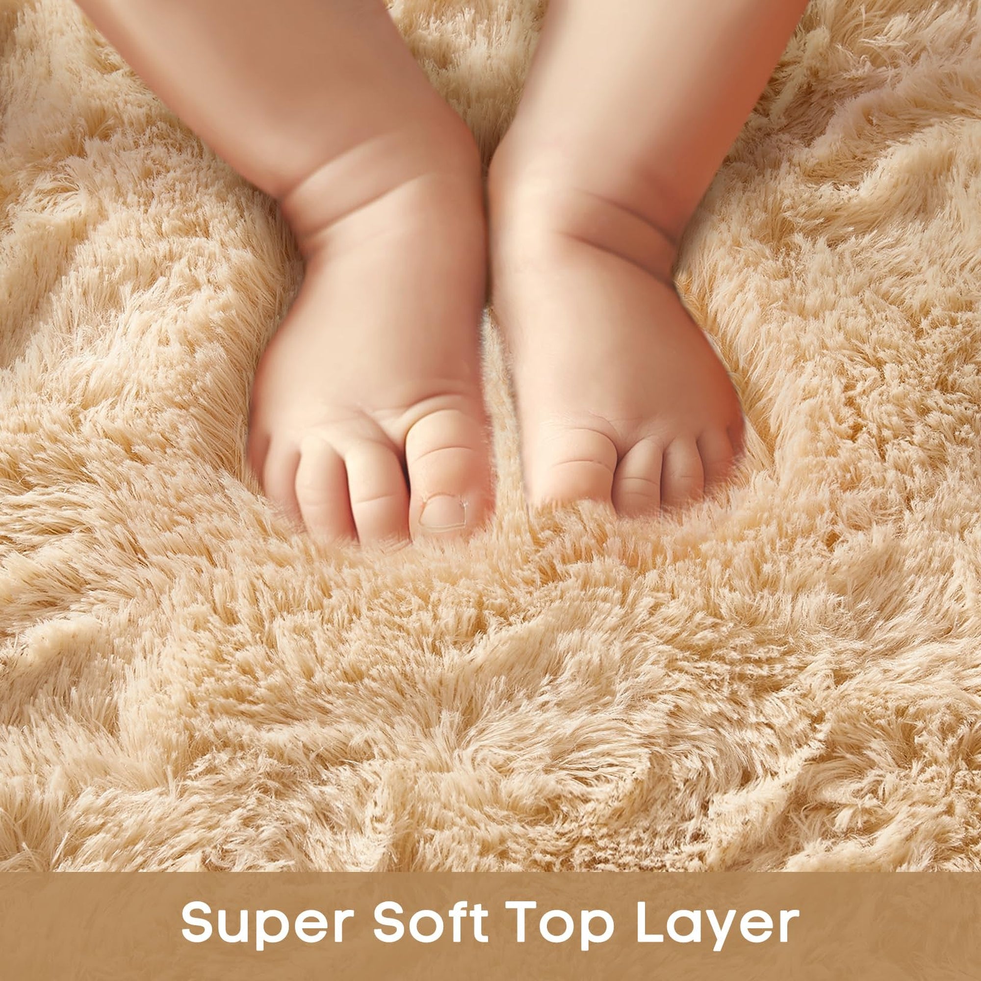 Ophanie Light Camel Fluffy Rug 4x6, Shag Area Rug for Bedroom Living Room, Soft Fuzzy Carpet for Kids Nursery, Teen Dorm Bedside Mat-zoom-4