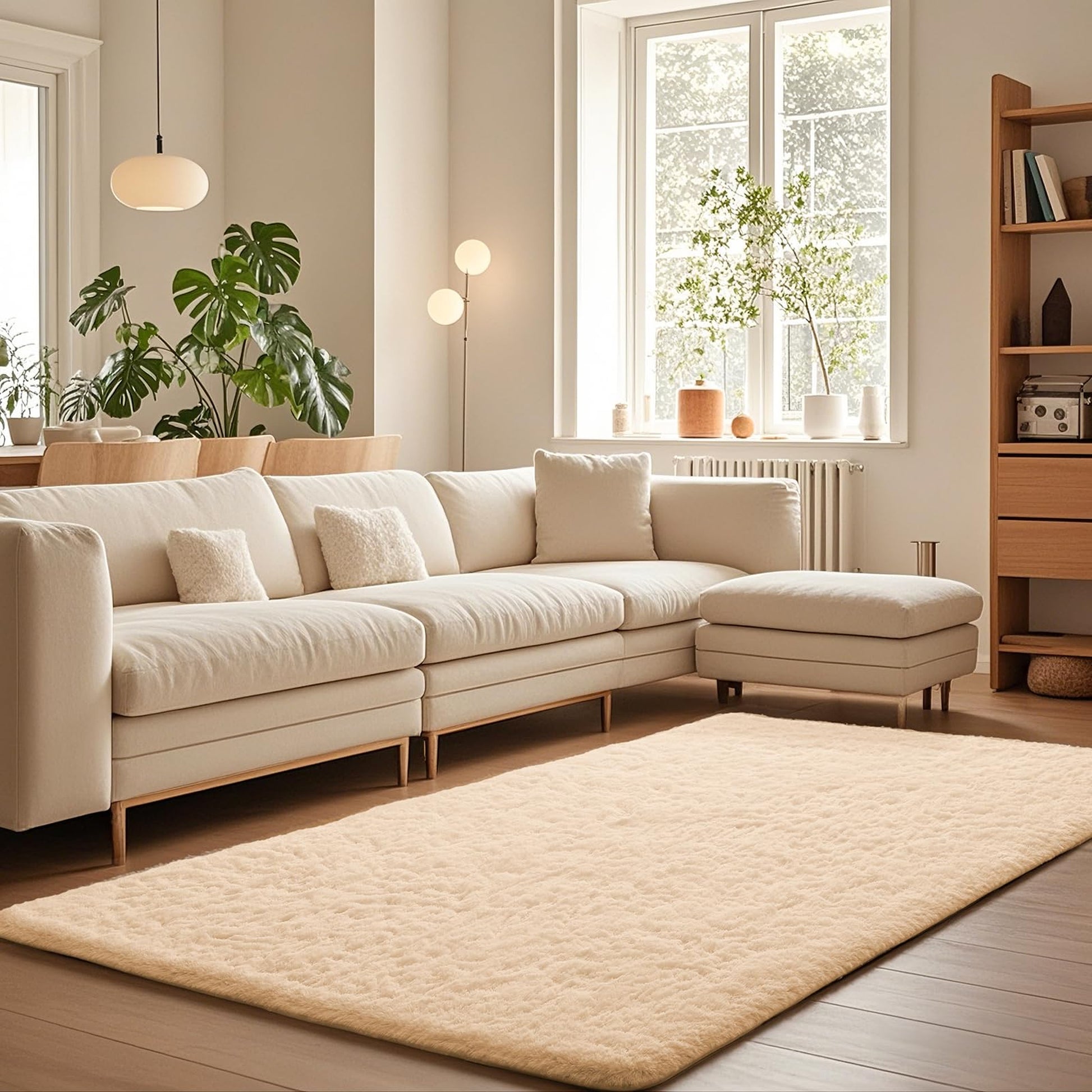Ophanie Light Camel Fluffy Rug 4x6, Shag Area Rug for Bedroom Living Room, Soft Fuzzy Carpet for Kids Nursery, Teen Dorm Bedside Mat-1