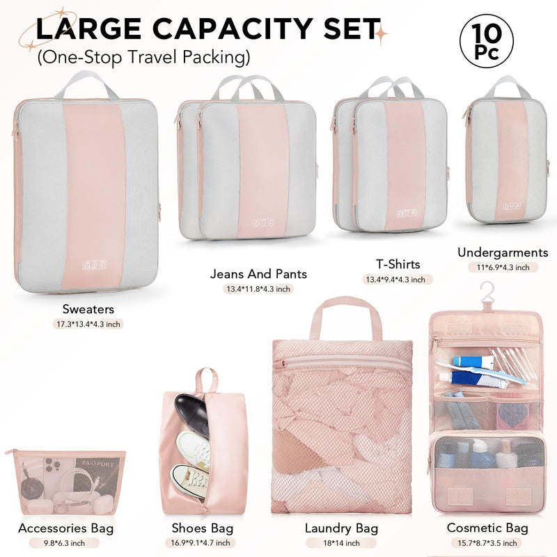 OlarHike Compression Packing Cubes with Garment Bags - Beige 10-Pack-zoom-
