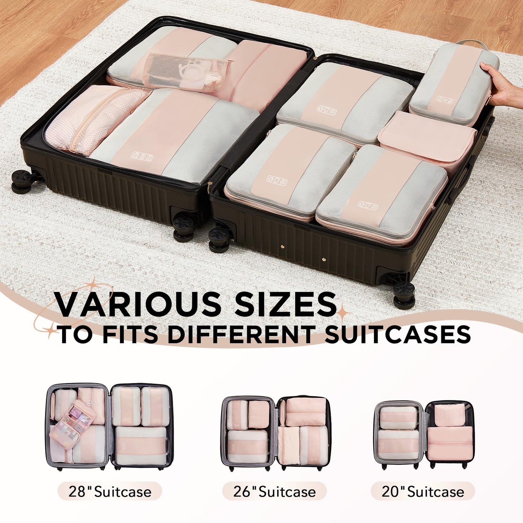 OlarHike Compression Packing Cubes with Garment Bags - Beige 10-Pack-zoom-8