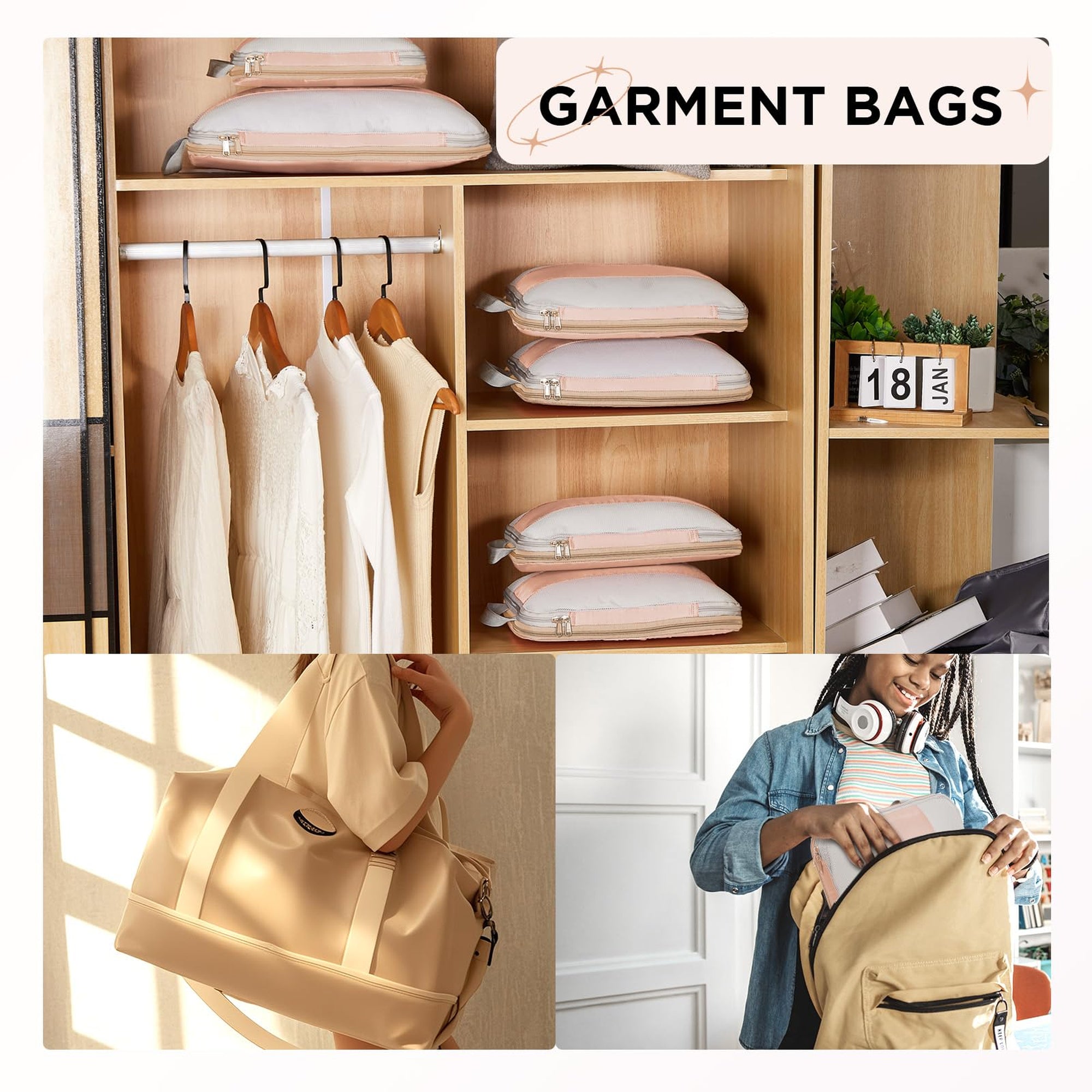 OlarHike Compression Packing Cubes with Garment Bags - Beige 10-Pack-zoom-9