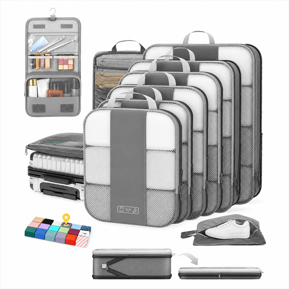 OlarHike Compression Packing Cubes for Travel, Space Saver Luggage Organizers for Clothes, Expandable Travel Storage Bags-zoom-17