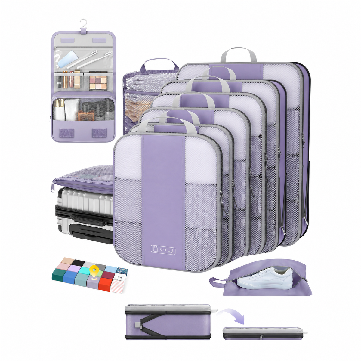 OlarHike Compression Packing Cubes for Travel, Space Saver Luggage Organizers for Clothes, Expandable Travel Storage Bags-26