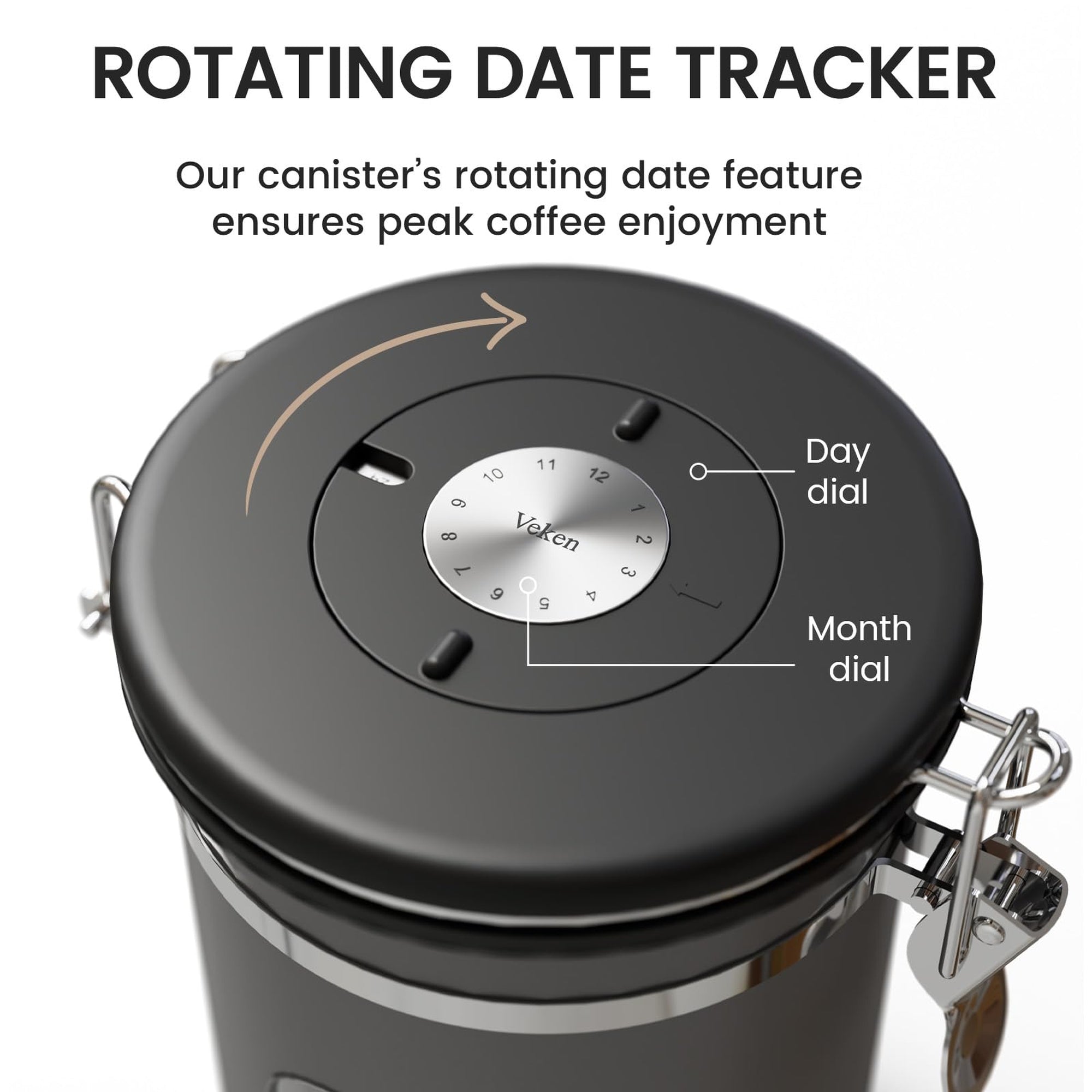 Veken Coffee Canister, Airtight Stainless Steel Kitchen Food Storage Container with Date Tracker and Scoop for Beans, Grounds, Tea, Flour, Cereal, Sugar-zoom-39