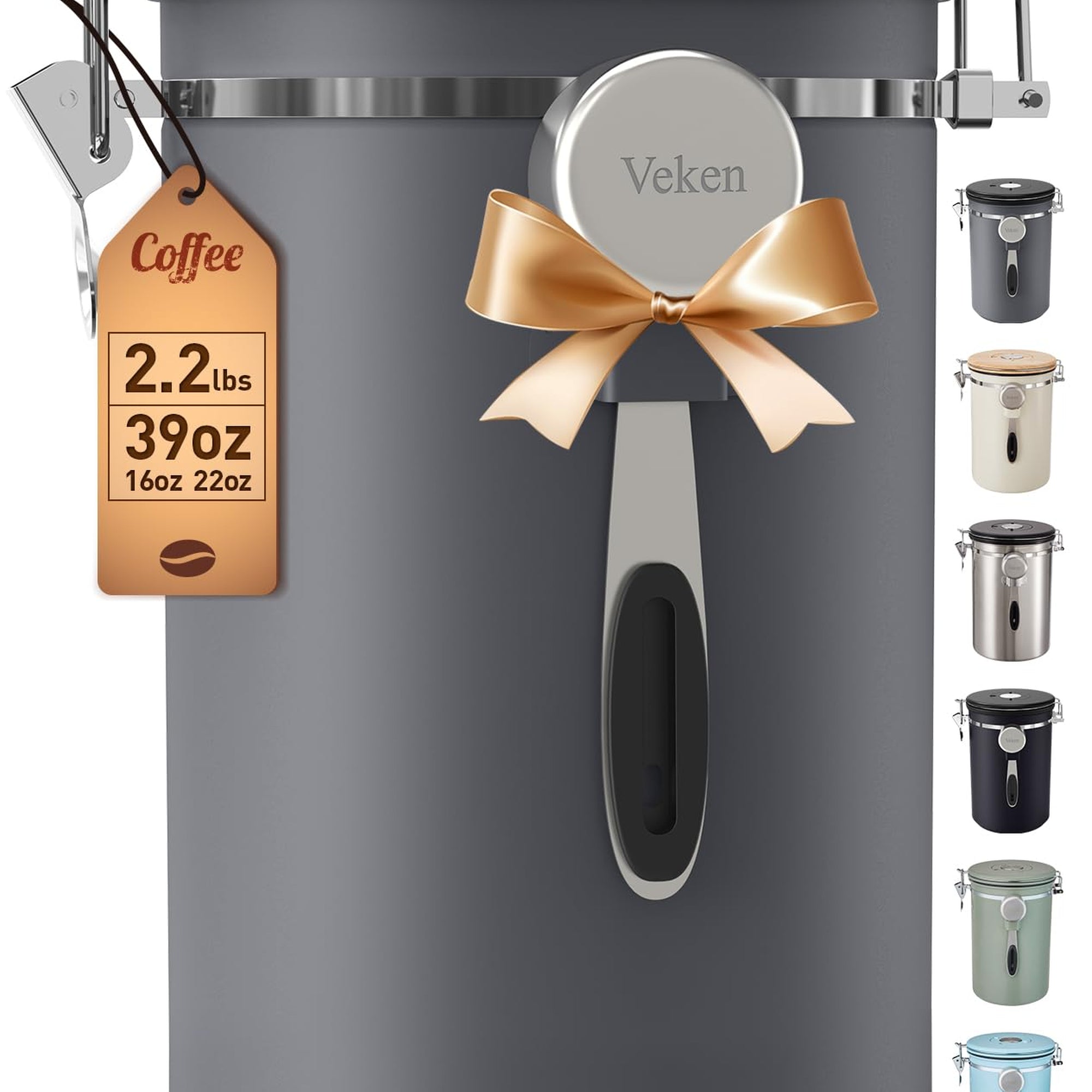 Veken Airtight Stainless Steel Coffee Canister – Food Storage Container with Date Tracker, Scoop-zoom-1