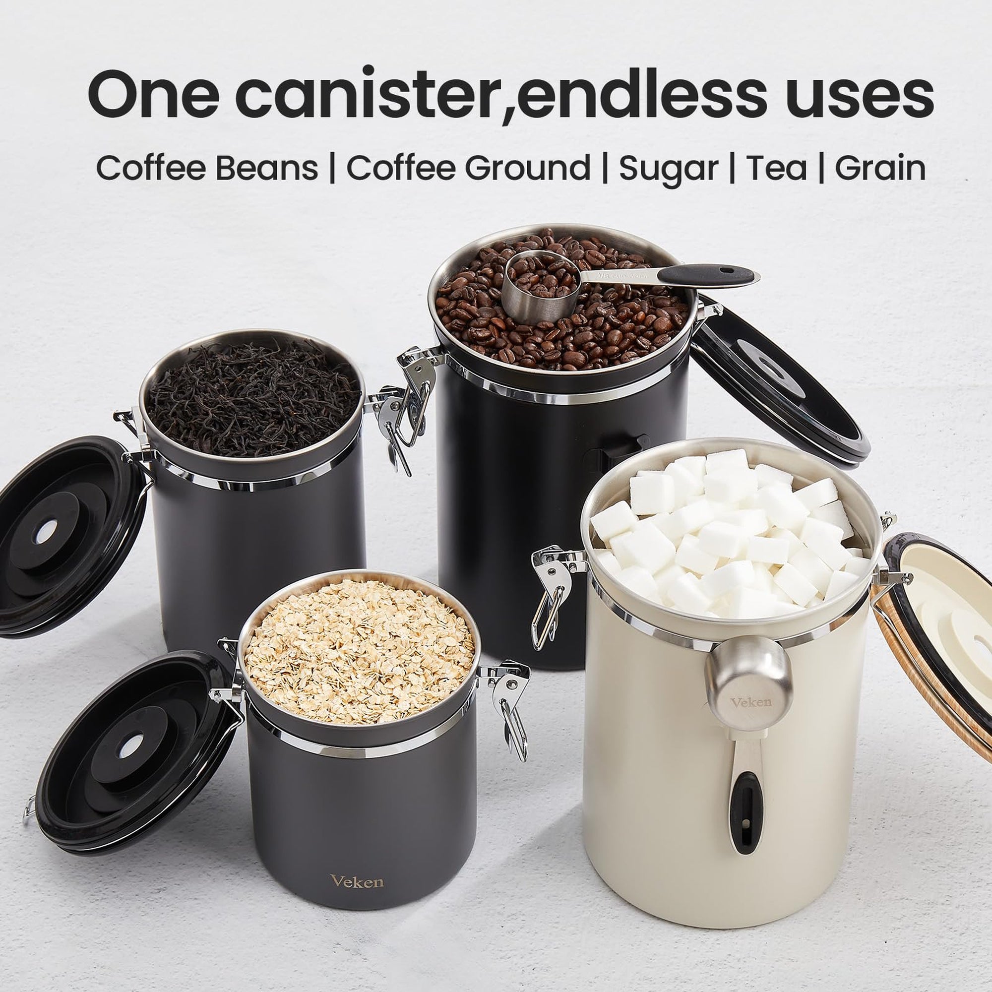 Veken Airtight Stainless Steel Coffee Canister – Food Storage Container with Date Tracker, Scoop-zoom-14