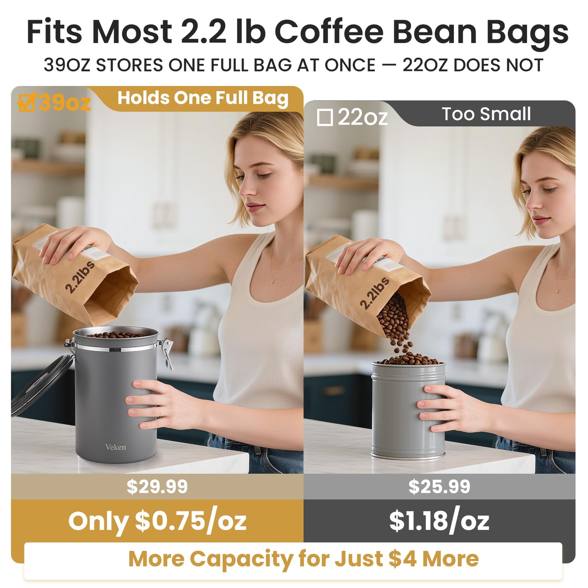 Veken Airtight Stainless Steel Coffee Canister – Food Storage Container with Date Tracker, Scoop-zoom-17