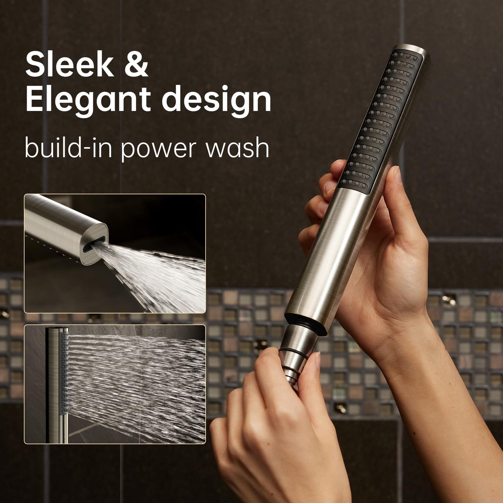 Veken Brushed Nickel Rain Shower Head 10 Inch, All Metal Square Dual Showerhead Combo with Handheld Spray, High Pressure Rainfall Extension Arm-zoom-5