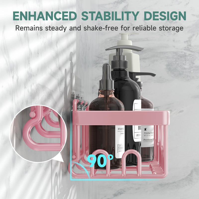 Veken 6-Pack Adhesive Shower Caddy, No Drilling, Rustproof, Wall-Mounted Bathroom Organizer with Soap Holder - Pink-zoom-