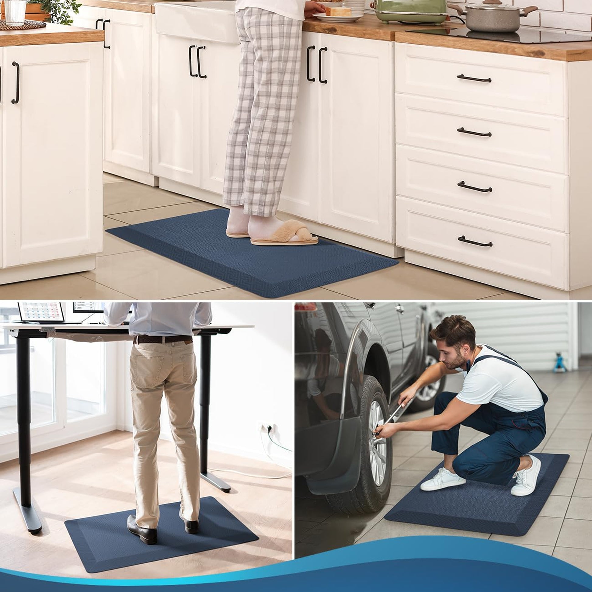 Ophanie Blue Kitchen Mat 20x48, Anti Fatigue Standing Mat 3/4 Inch Thick, Non Slip Waterproof Cushioned Ergonomic Rug for Office Sink-9