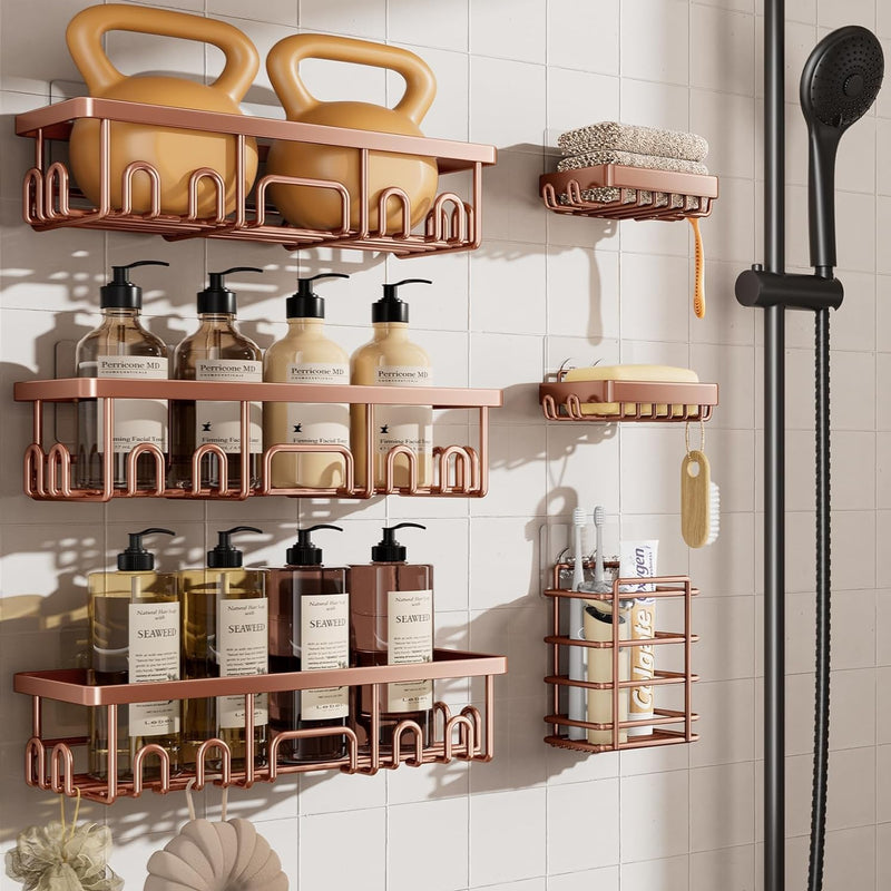 Veken Shower Caddy 6-Pack, No Drill Rustproof Waterproof Adhesive Shelves Rack, Large Capacity Bathroom Storage, Wall Mounted Kitchen & Home Decor-zoom-