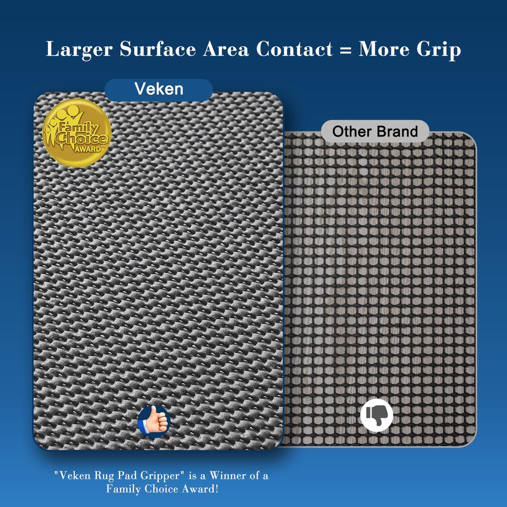 Veken 2' x 8' Non-Slip Thick Rug Pad for Hardwood Tile Floors - Dark Grey-zoom-4