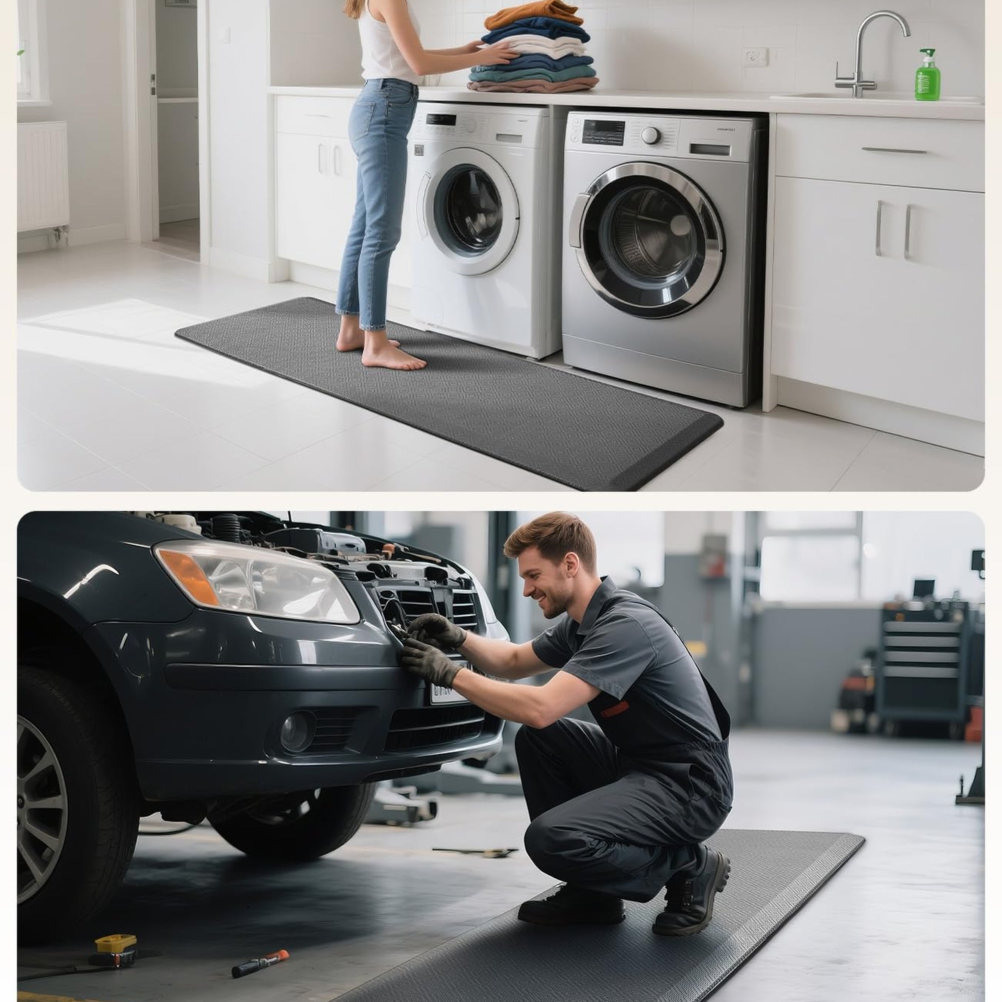 Ophanie Grey Kitchen Mat 24x70, Anti Fatigue Standing Mat 3/4 Inch Thick, Non Slip Waterproof Cushioned Ergonomic Rug for Office Sink-zoom-9