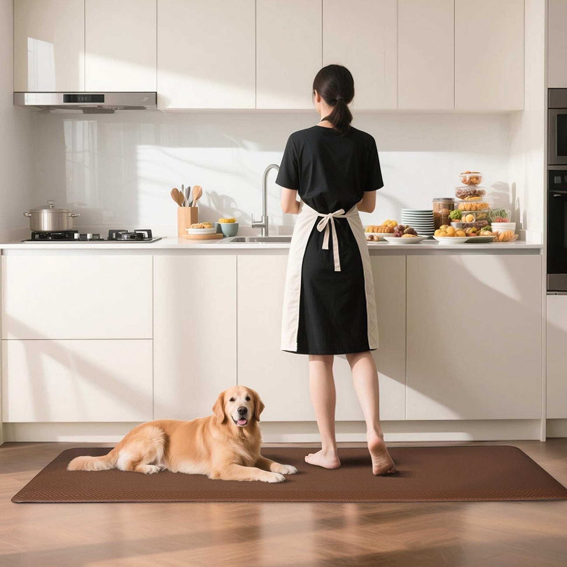 Ophanie Brown Kitchen Mat 24x70, Anti Fatigue Standing Mat 3/4 Inch Thick, Non Slip Waterproof Cushioned Ergonomic Rug for Office Sink-3