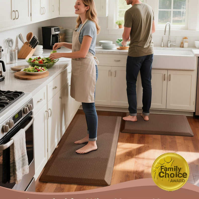 Ophanie Brown Kitchen Mat 24x70, Anti Fatigue Standing Mat 3/4 Inch Thick, Non Slip Waterproof Cushioned Ergonomic Rug for Office Sink-zoom-