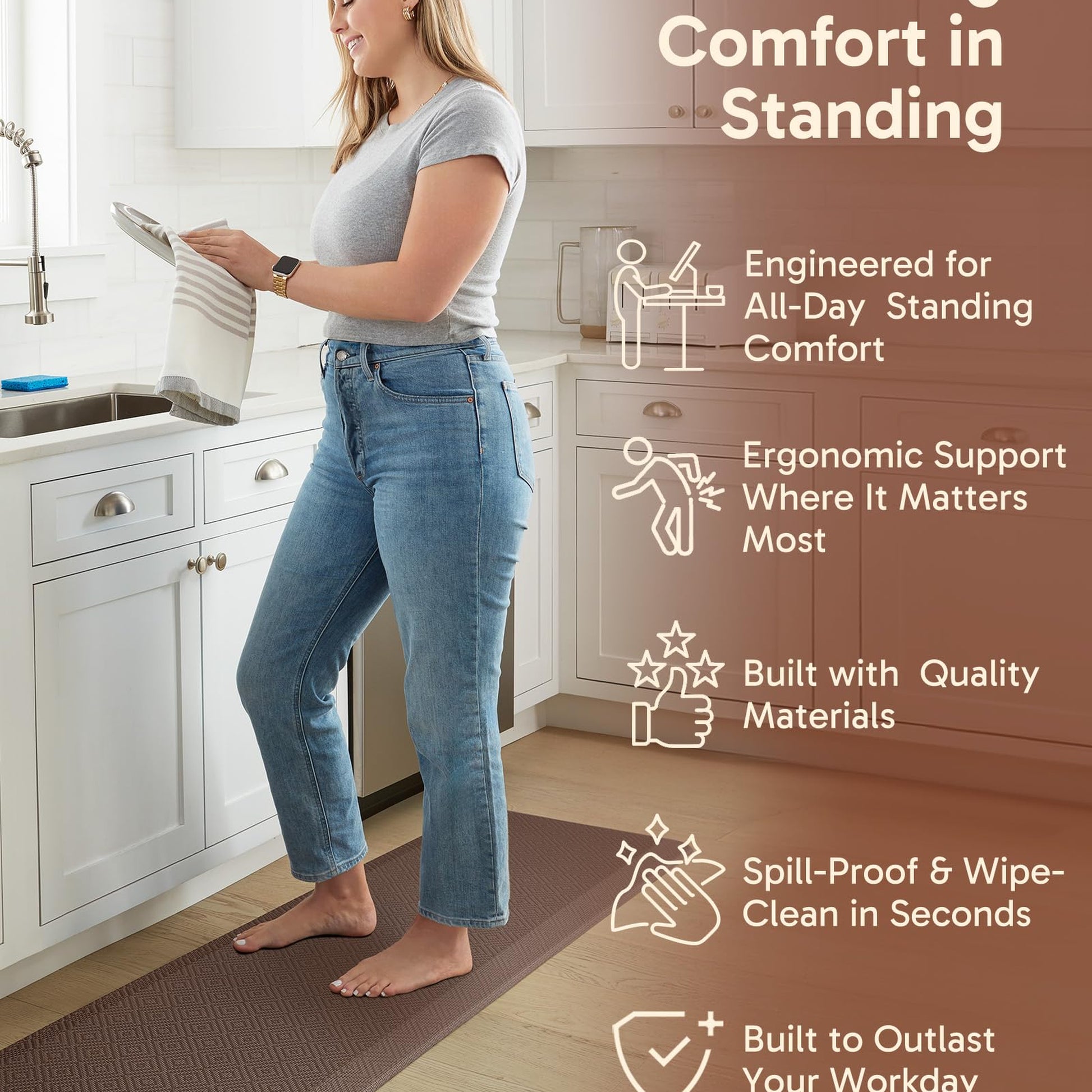 Ophanie Brown Kitchen Mat 20x60, Anti Fatigue Standing Mat 3/4 Inch Thick, Non Slip Waterproof Cushioned Ergonomic Rug for Office Sink-5