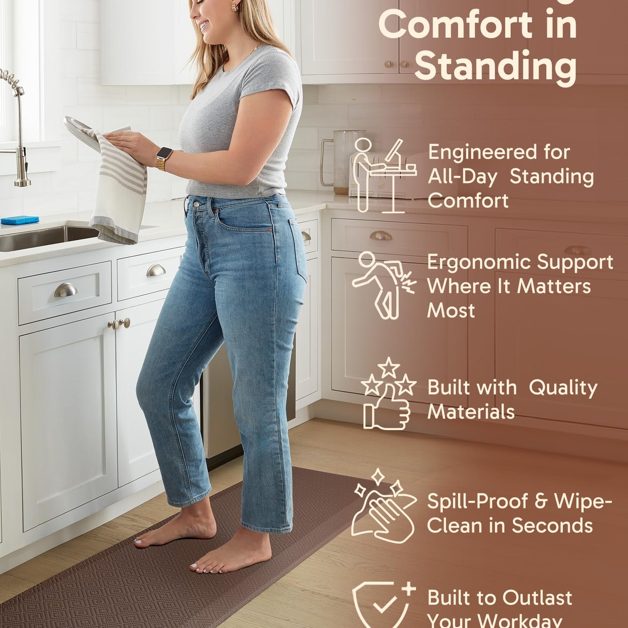 Ophanie Brown Kitchen Mat 20x60, Anti Fatigue Standing Mat 3/4 Inch Thick, Non Slip Waterproof Cushioned Ergonomic Rug for Office Sink-zoom-5