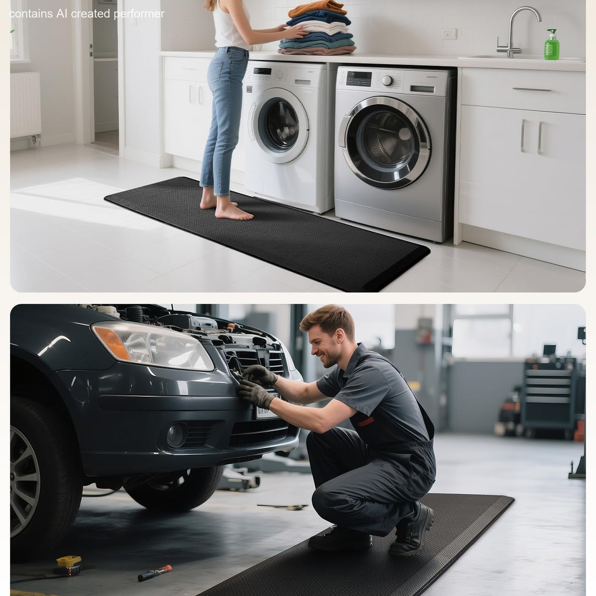 Ophanie 24x70 Kitchen Mat 3/4 Inch Thick Anti Fatigue Cushioned Floor Rug Waterproof Non Slip Standing Mat Black-5