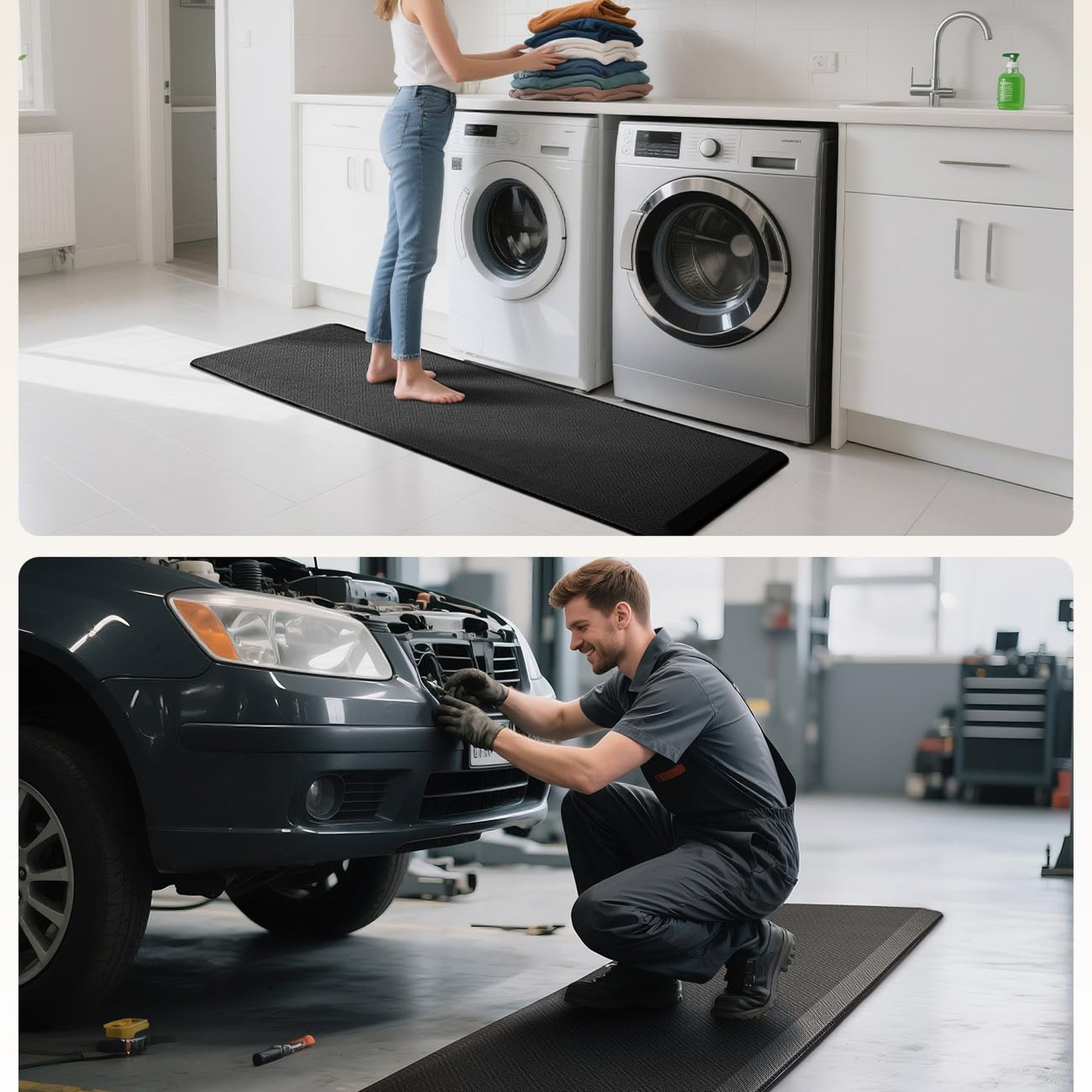 Ophanie Black Kitchen Mat 24x70, Anti Fatigue Standing Mat 3/4 Inch Thick, Non Slip Waterproof Cushioned Ergonomic Rug for Office Sink-9