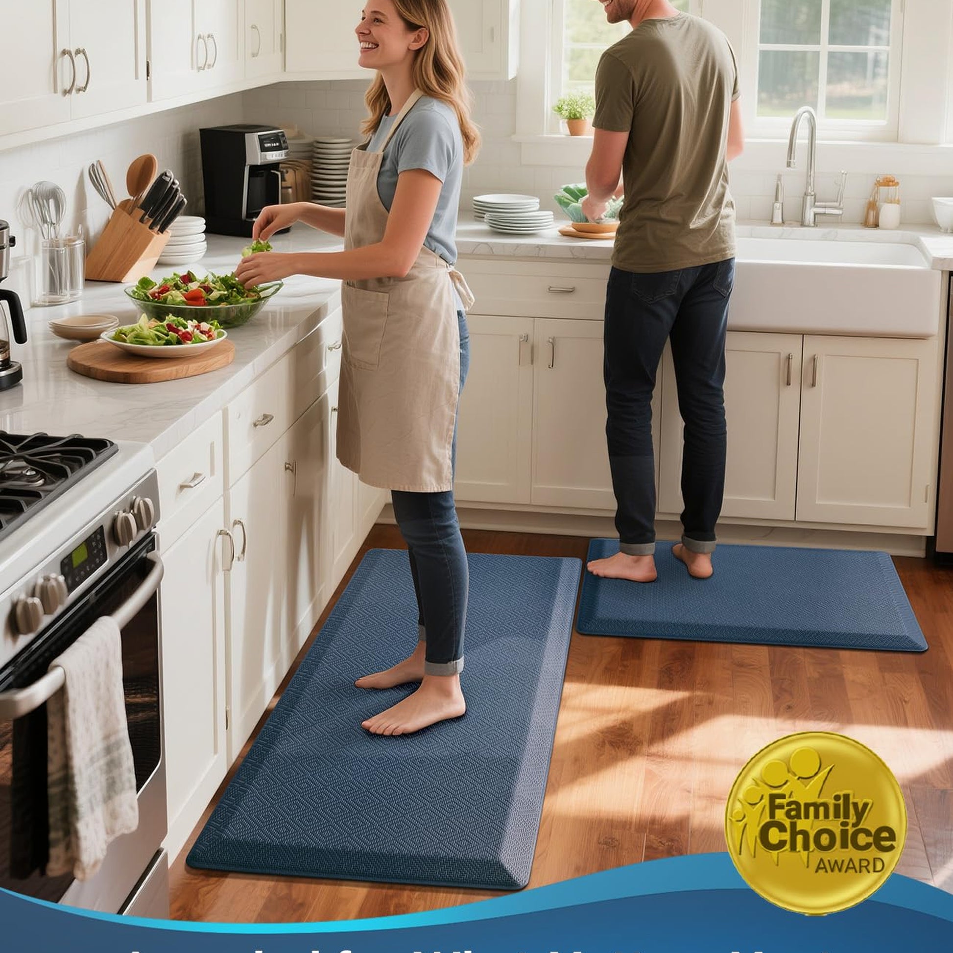 Ophanie Blue Kitchen Mat 24x70, Anti Fatigue Standing Mat 3/4 Inch Thick, Non Slip Waterproof Cushioned Ergonomic Rug for Office Sink-1