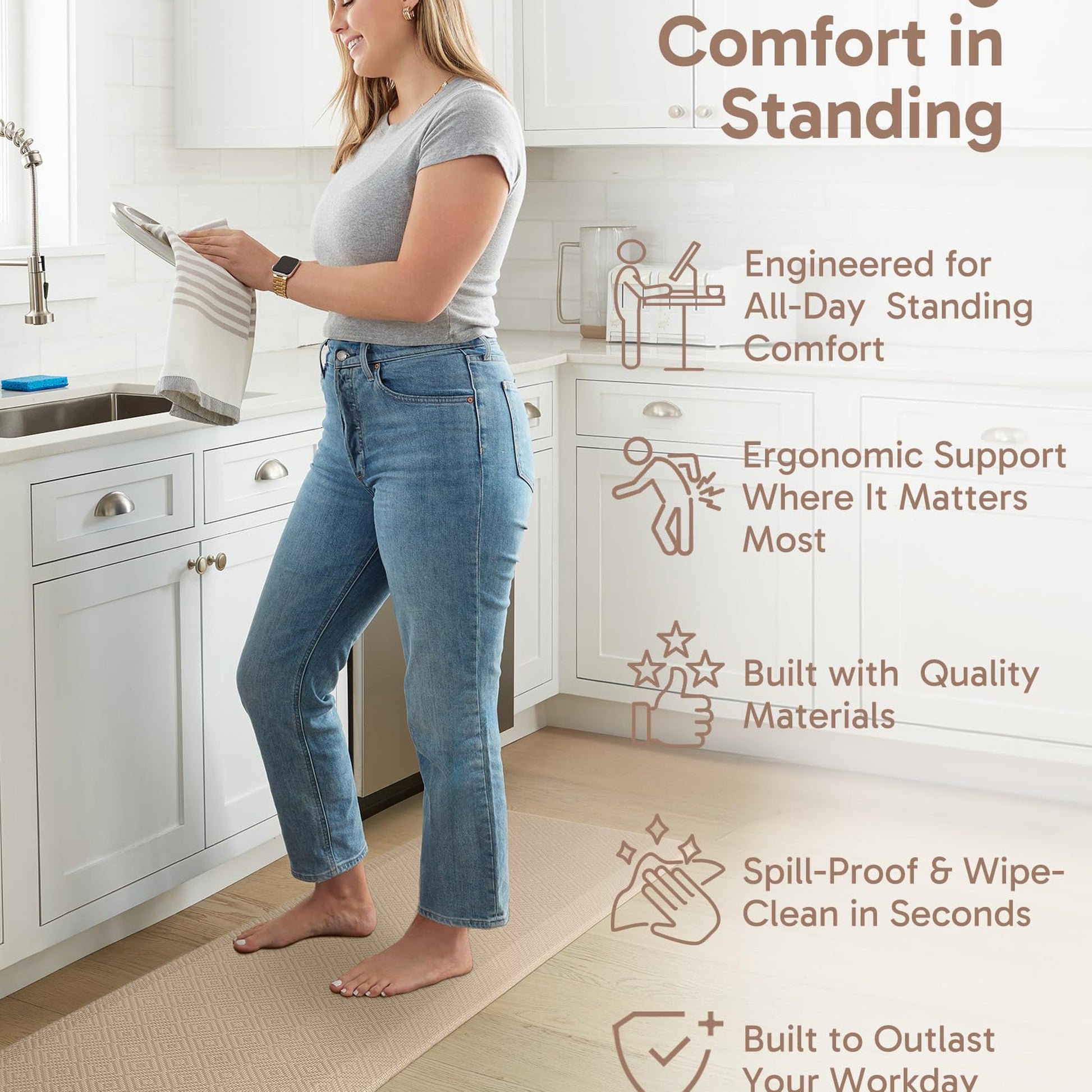Ophanie Beige Kitchen Mat 20x60, Anti Fatigue Standing Mat 3/4 Inch Thick, Non Slip Waterproof Cushioned Ergonomic Rug for Office Sink-5